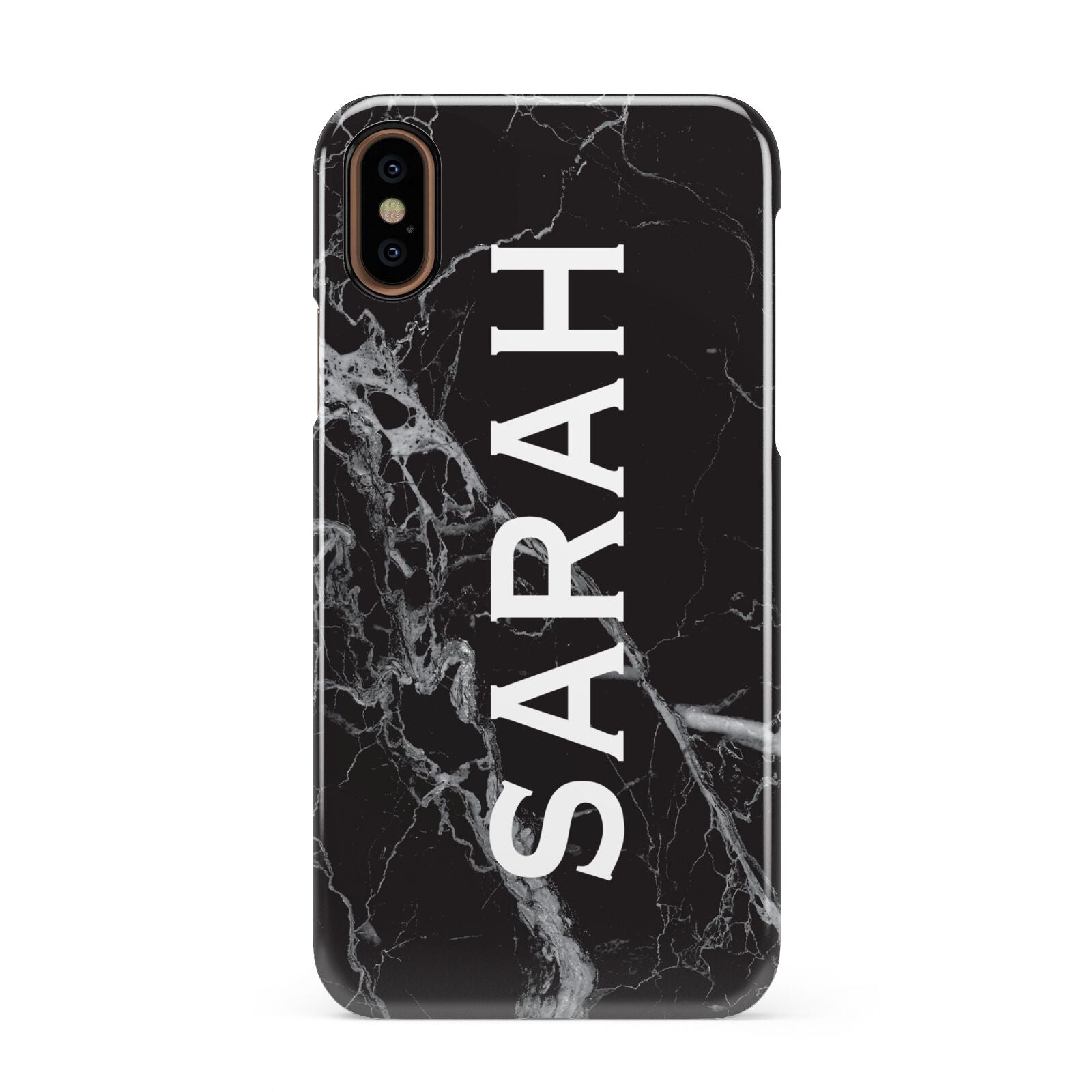 Personalised Clear Name Cutout Black Marble Custom Apple iPhone XS 3D Snap Case