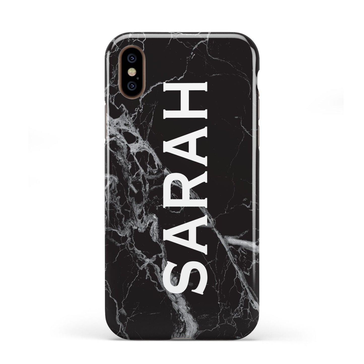 Personalised Clear Name Cutout Black Marble Custom Apple iPhone XS 3D Tough