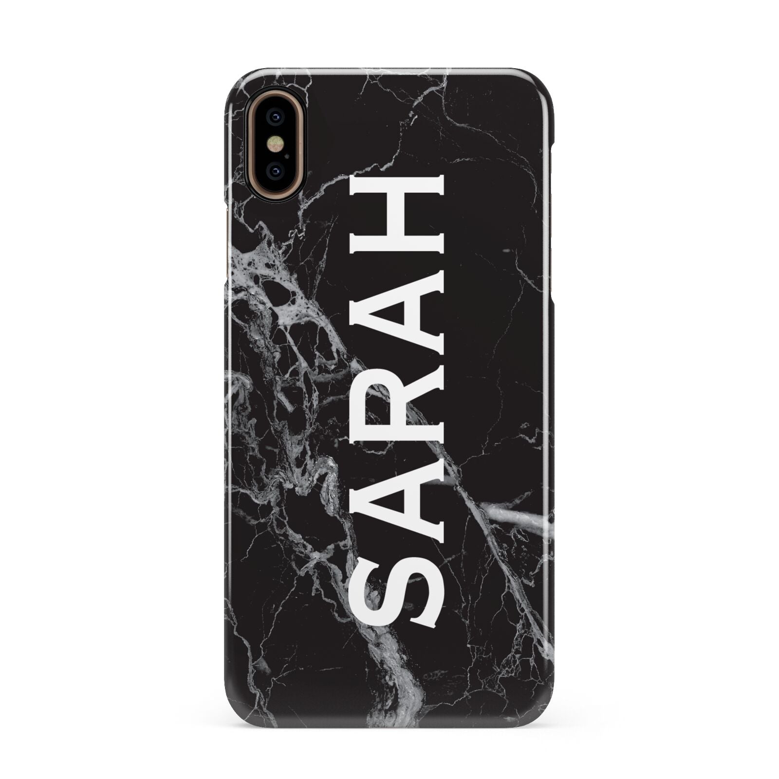 Personalised Clear Name Cutout Black Marble Custom Apple iPhone Xs Max 3D Snap Case