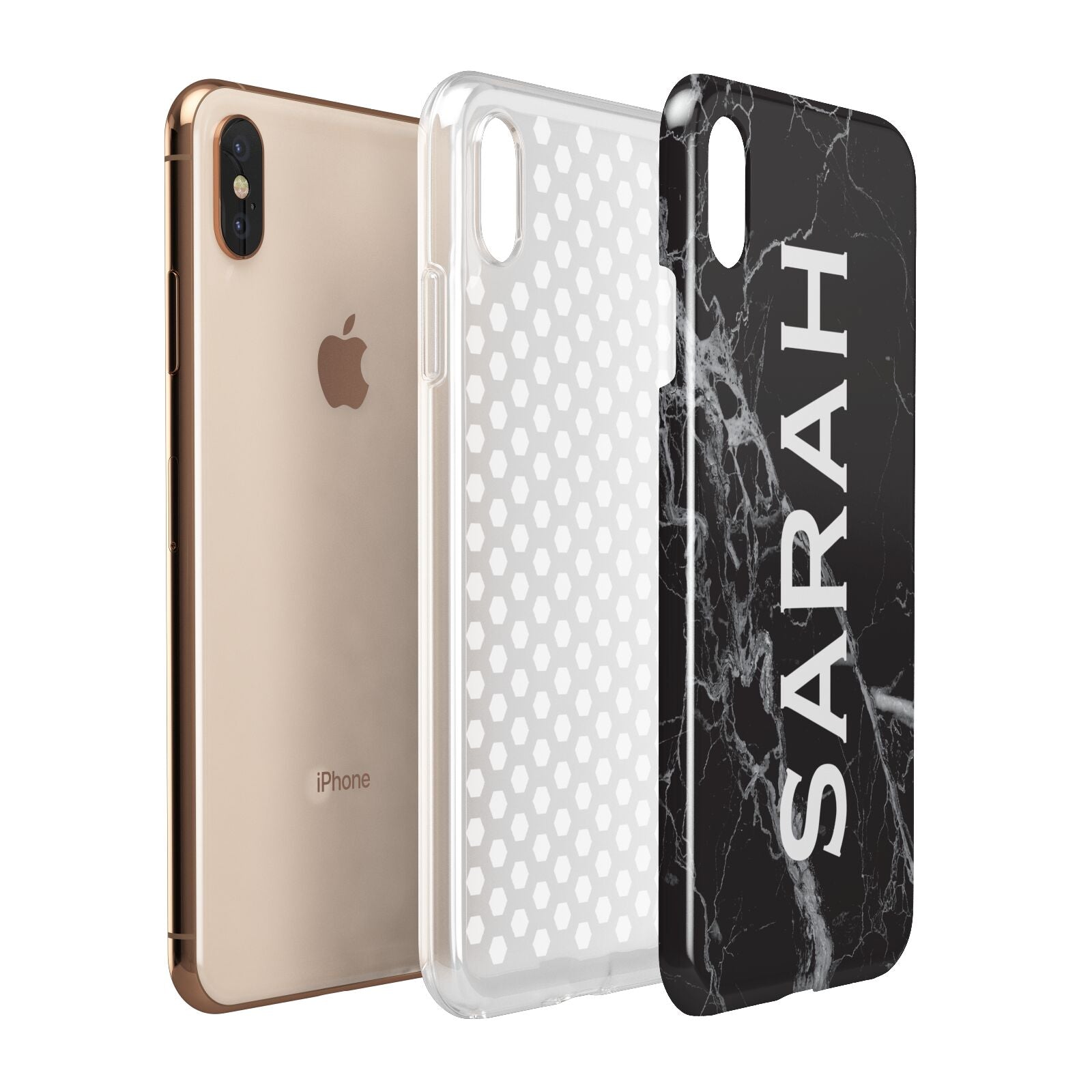 Personalised Clear Name Cutout Black Marble Custom Apple iPhone Xs Max 3D Tough Case Expanded View