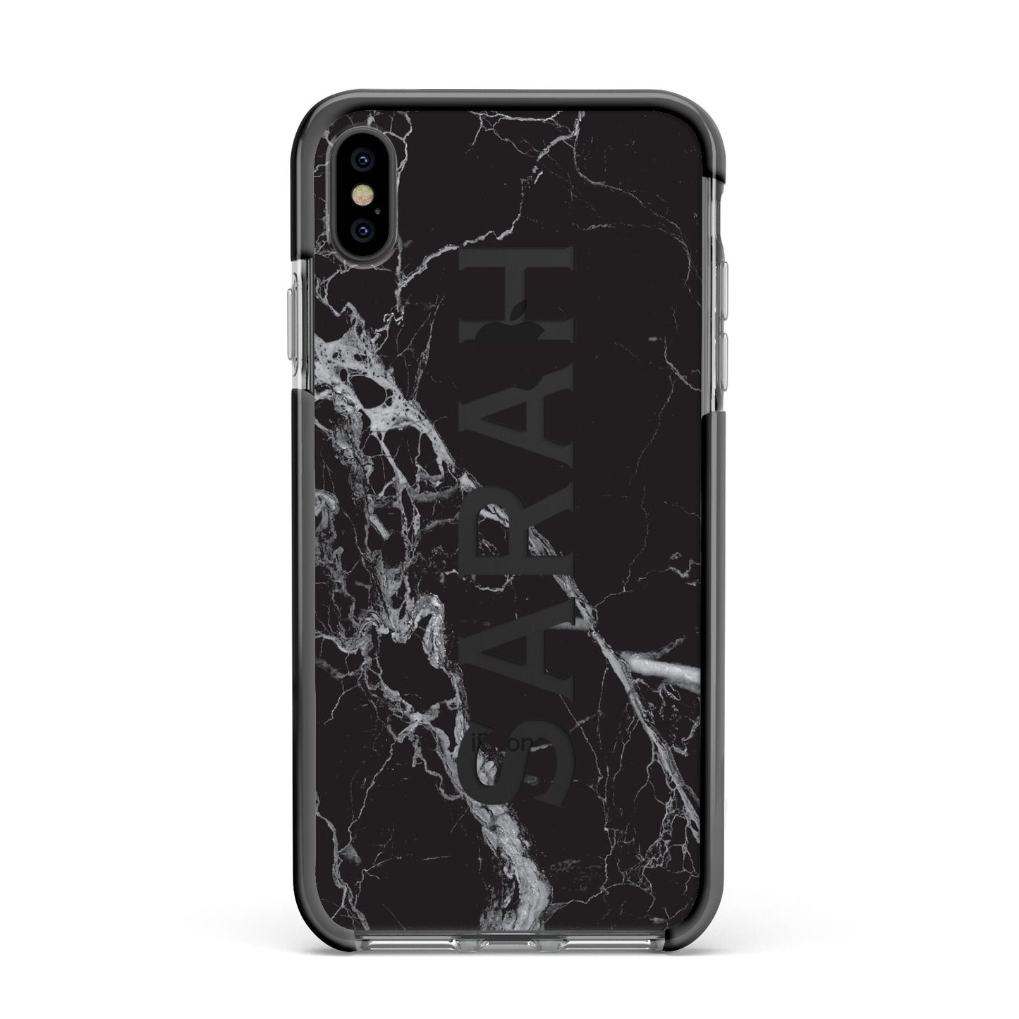 Personalised Clear Name Cutout Black Marble Custom Apple iPhone Xs Max Impact Case Black Edge on Black Phone