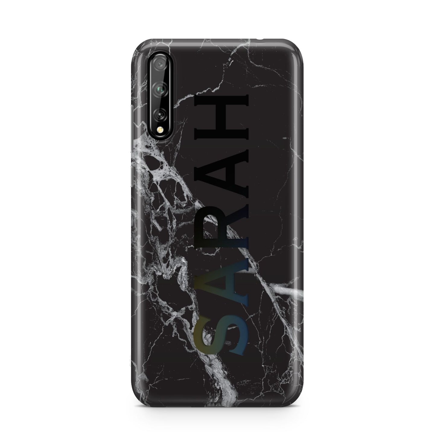 Personalised Clear Name Cutout Black Marble Custom Huawei Enjoy 10s Phone Case