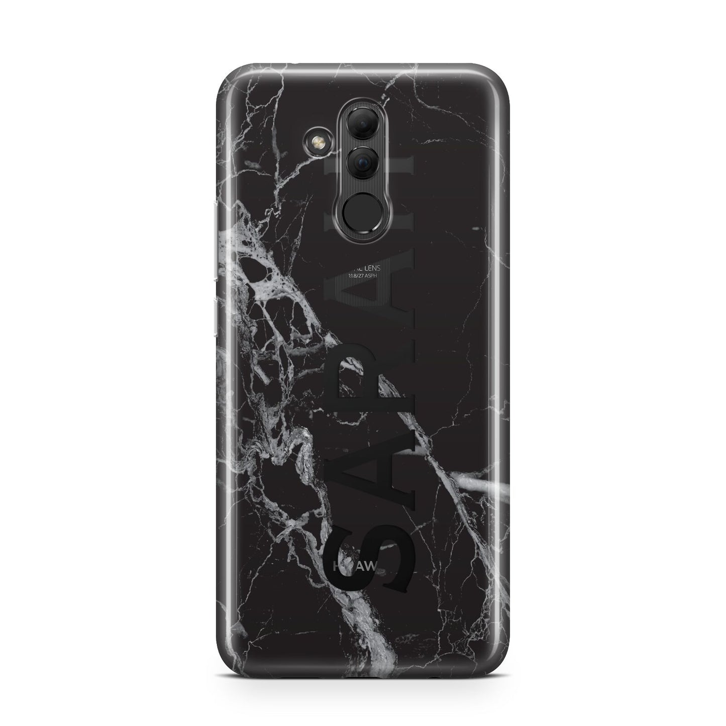 Personalised Clear Name Cutout Black Marble Custom Huawei Mate 20 Lite