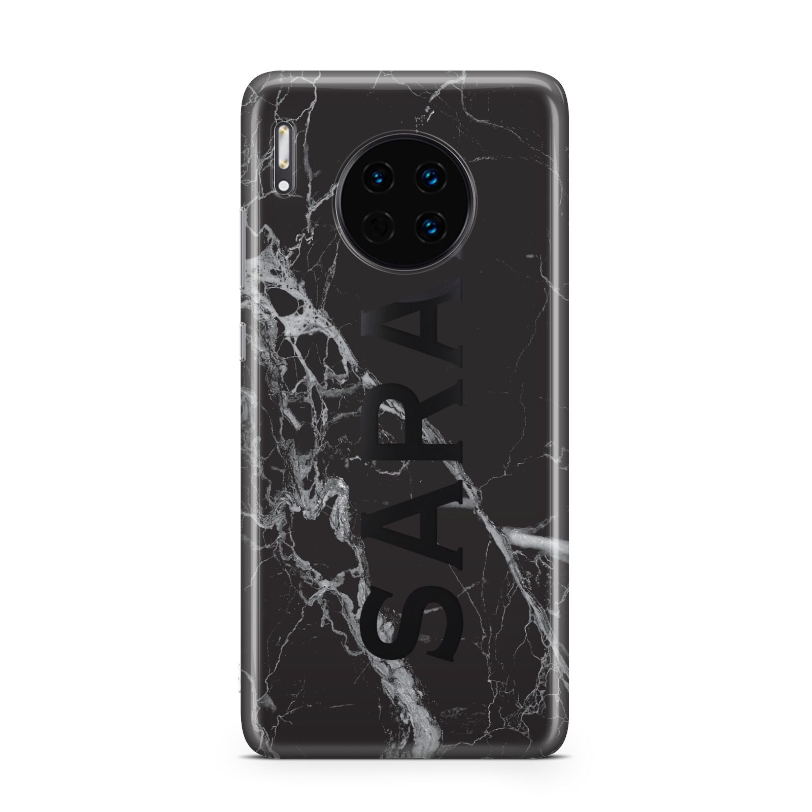 Personalised Clear Name Cutout Black Marble Custom Huawei Mate 30