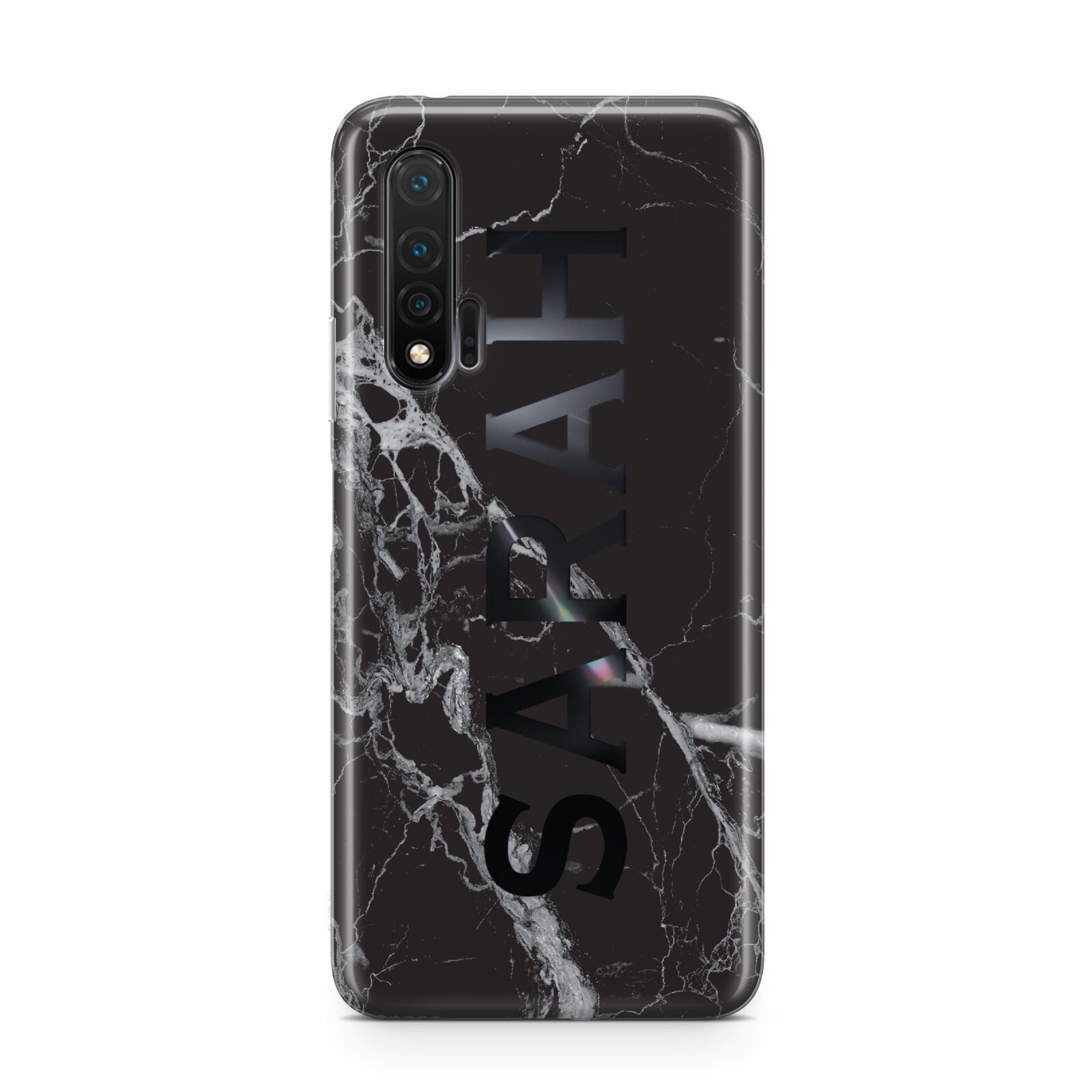 Personalised Clear Name Cutout Black Marble Custom Huawei Nova 6 Phone Case