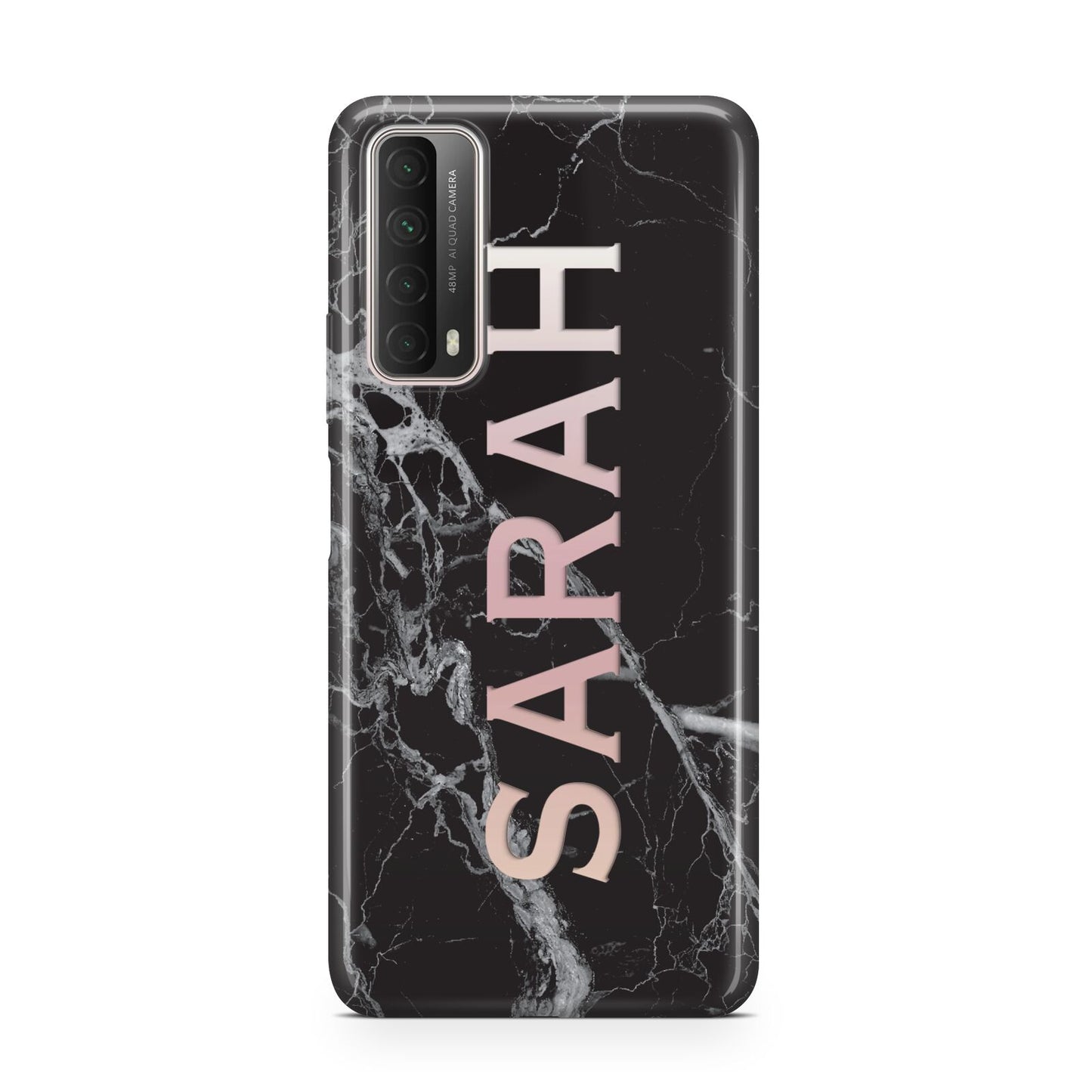 Personalised Clear Name Cutout Black Marble Custom Huawei P Smart 2021