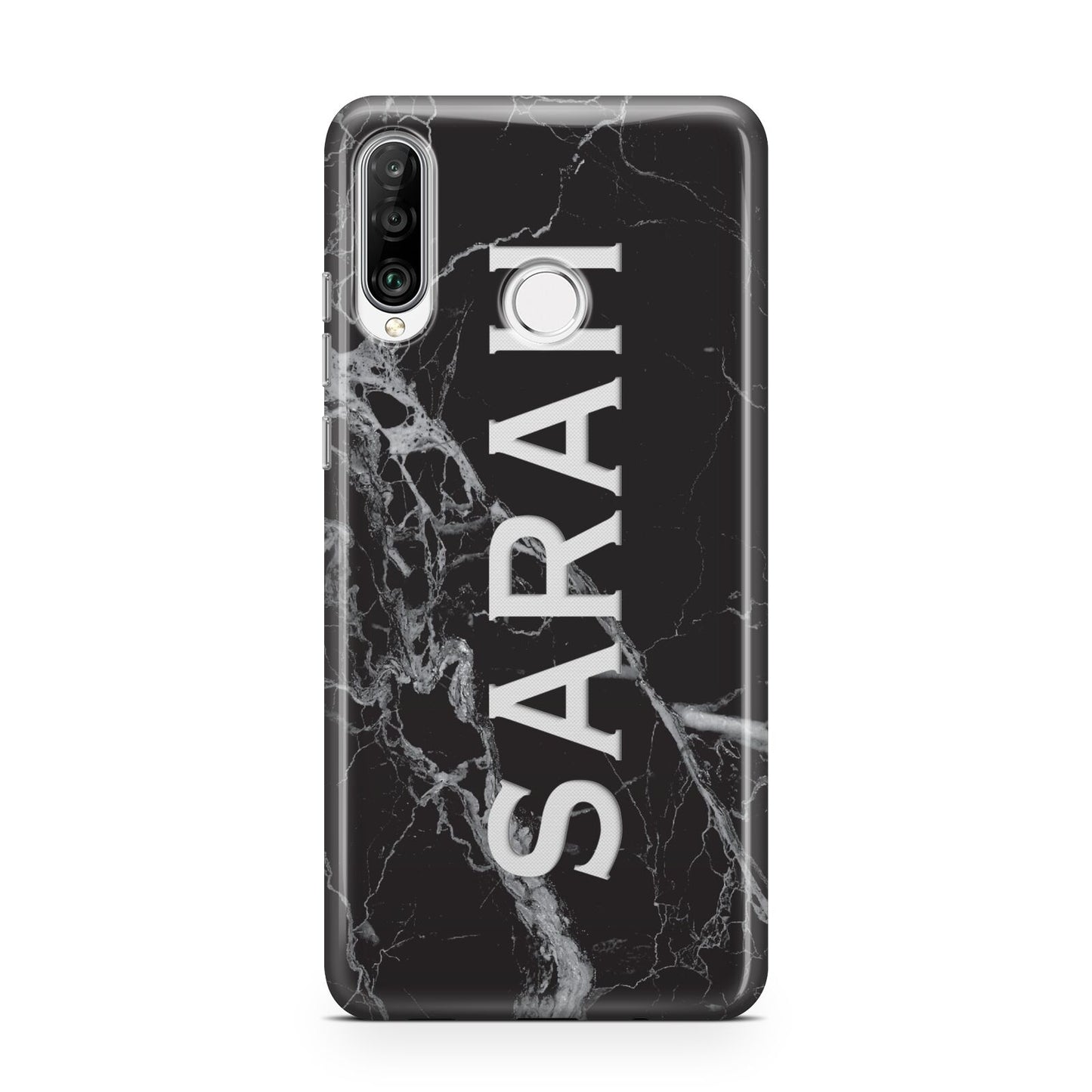 Personalised Clear Name Cutout Black Marble Custom Huawei P30 Lite Phone Case