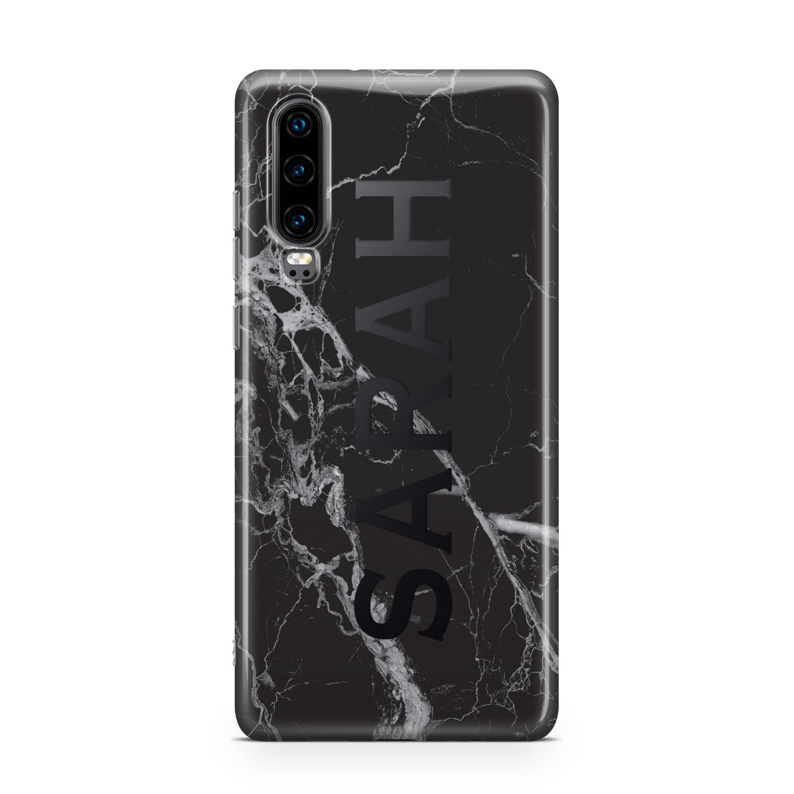 Personalised Clear Name Cutout Black Marble Custom Huawei P30 Phone Case