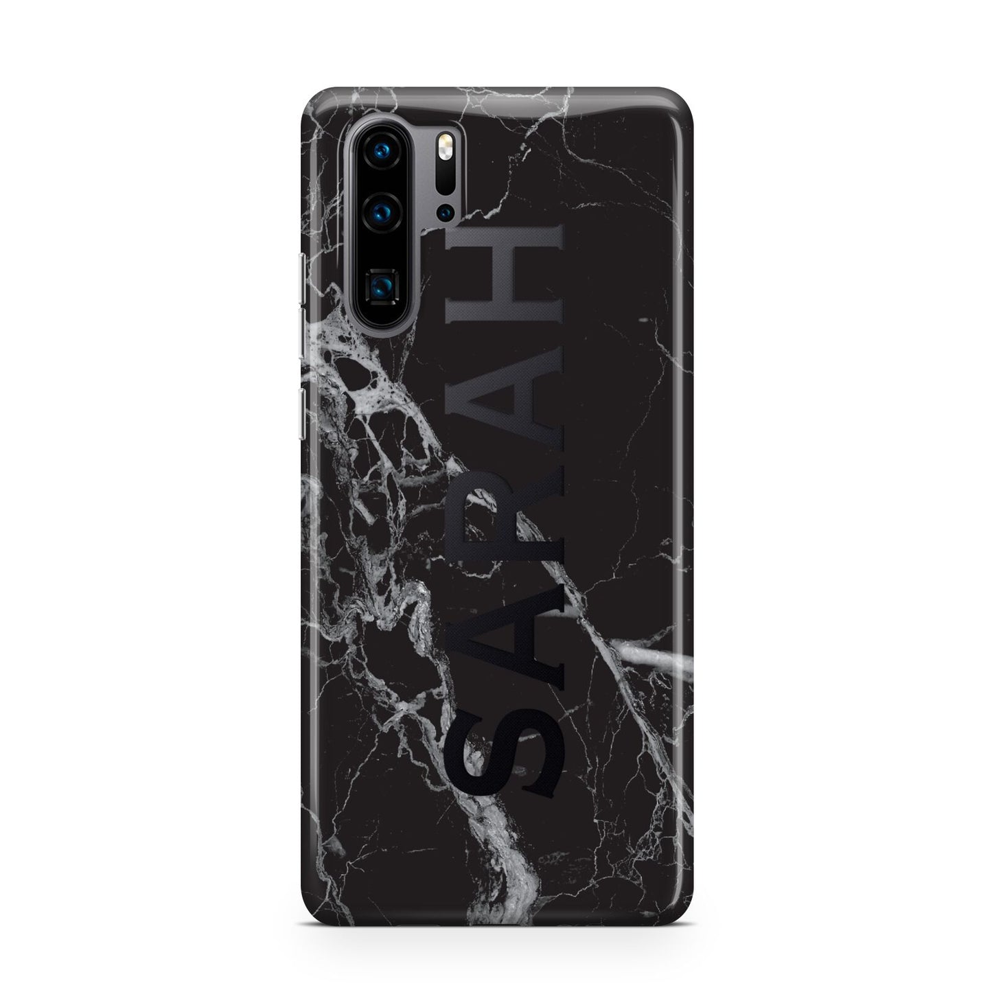 Personalised Clear Name Cutout Black Marble Custom Huawei P30 Pro Phone Case