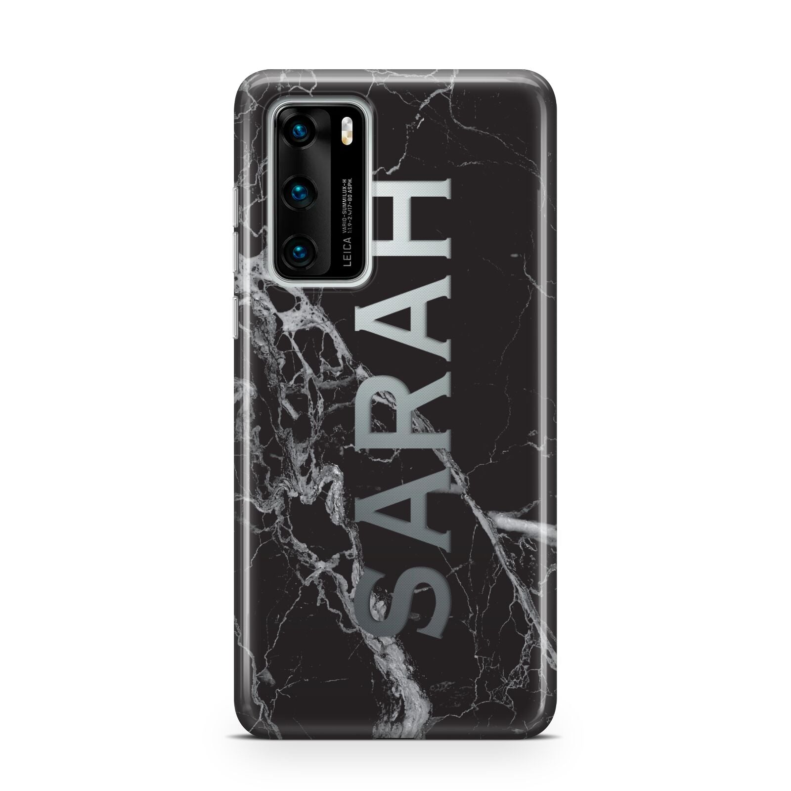 Personalised Clear Name Cutout Black Marble Custom Huawei P40 Phone Case