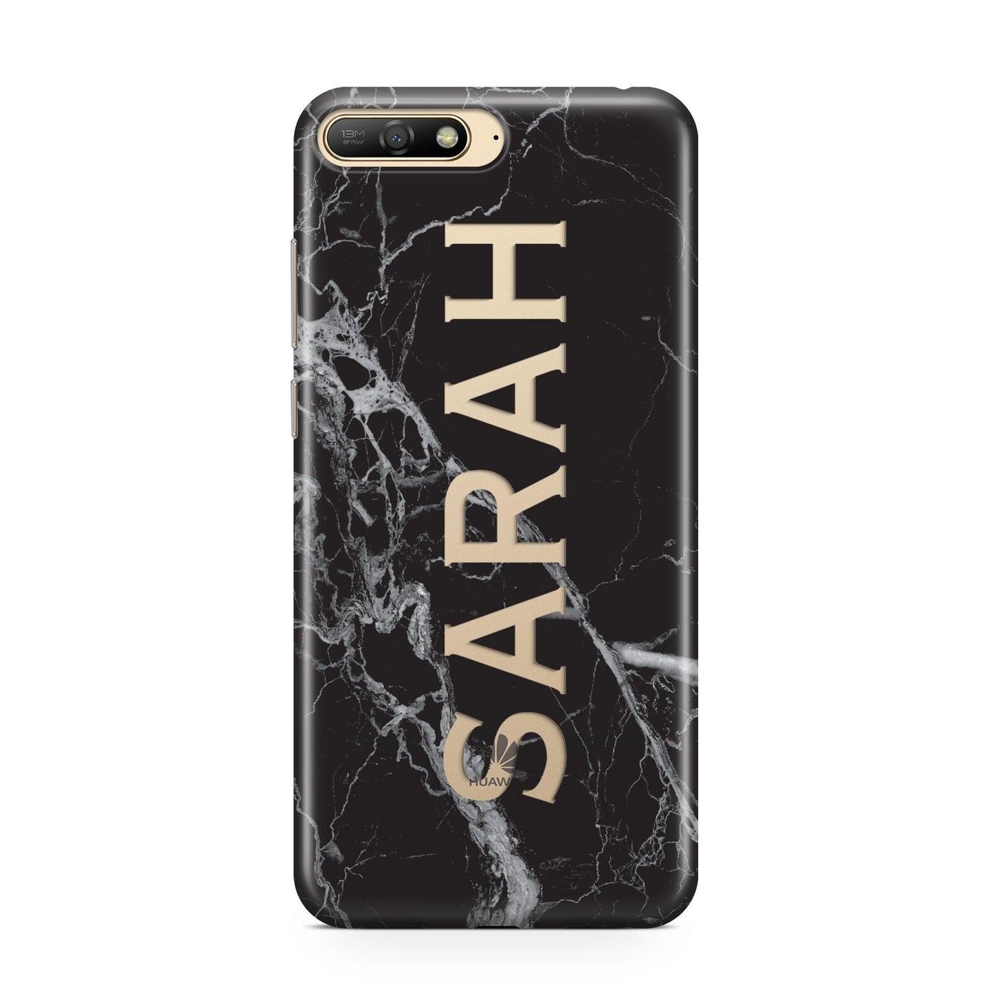 Personalised Clear Name Cutout Black Marble Custom Huawei Y6 2018