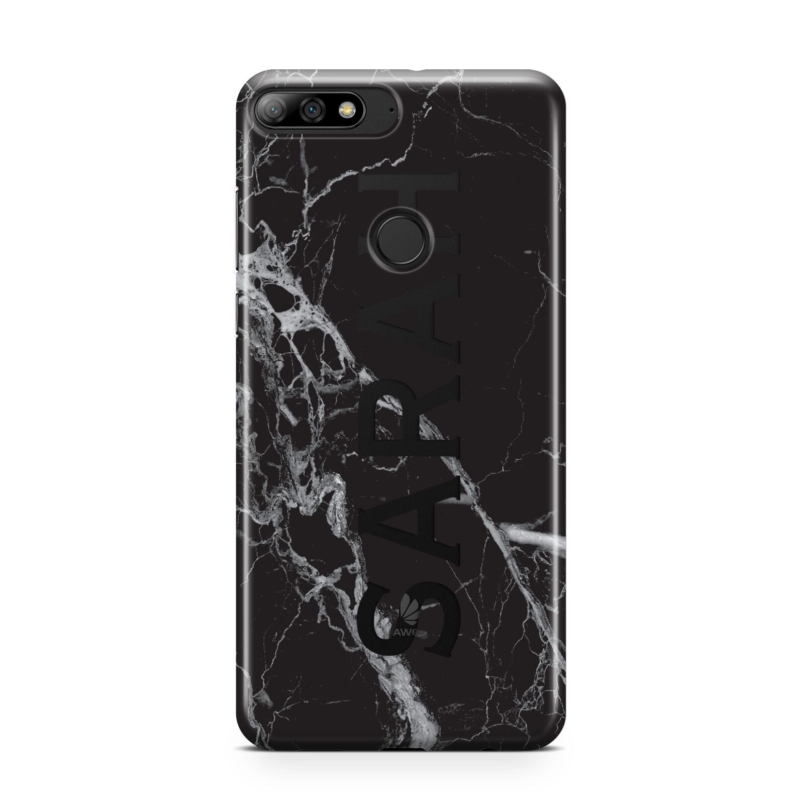 Personalised Clear Name Cutout Black Marble Custom Huawei Y7 2018