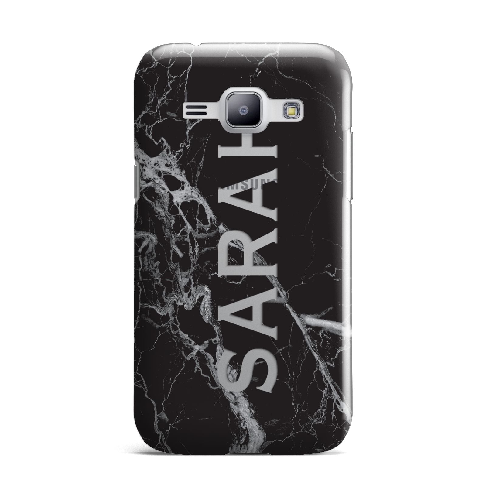 Personalised Clear Name Cutout Black Marble Custom Samsung Galaxy J1 2015 Case