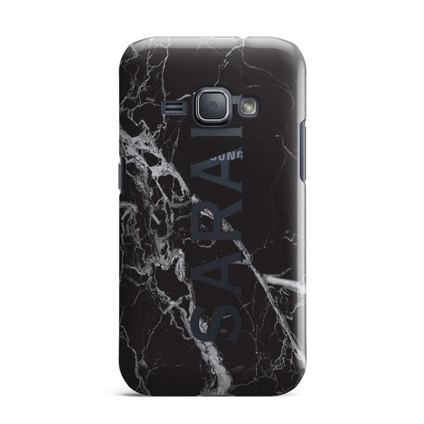 Personalised Clear Name Cutout Black Marble Custom Samsung Galaxy J1 2016 Case