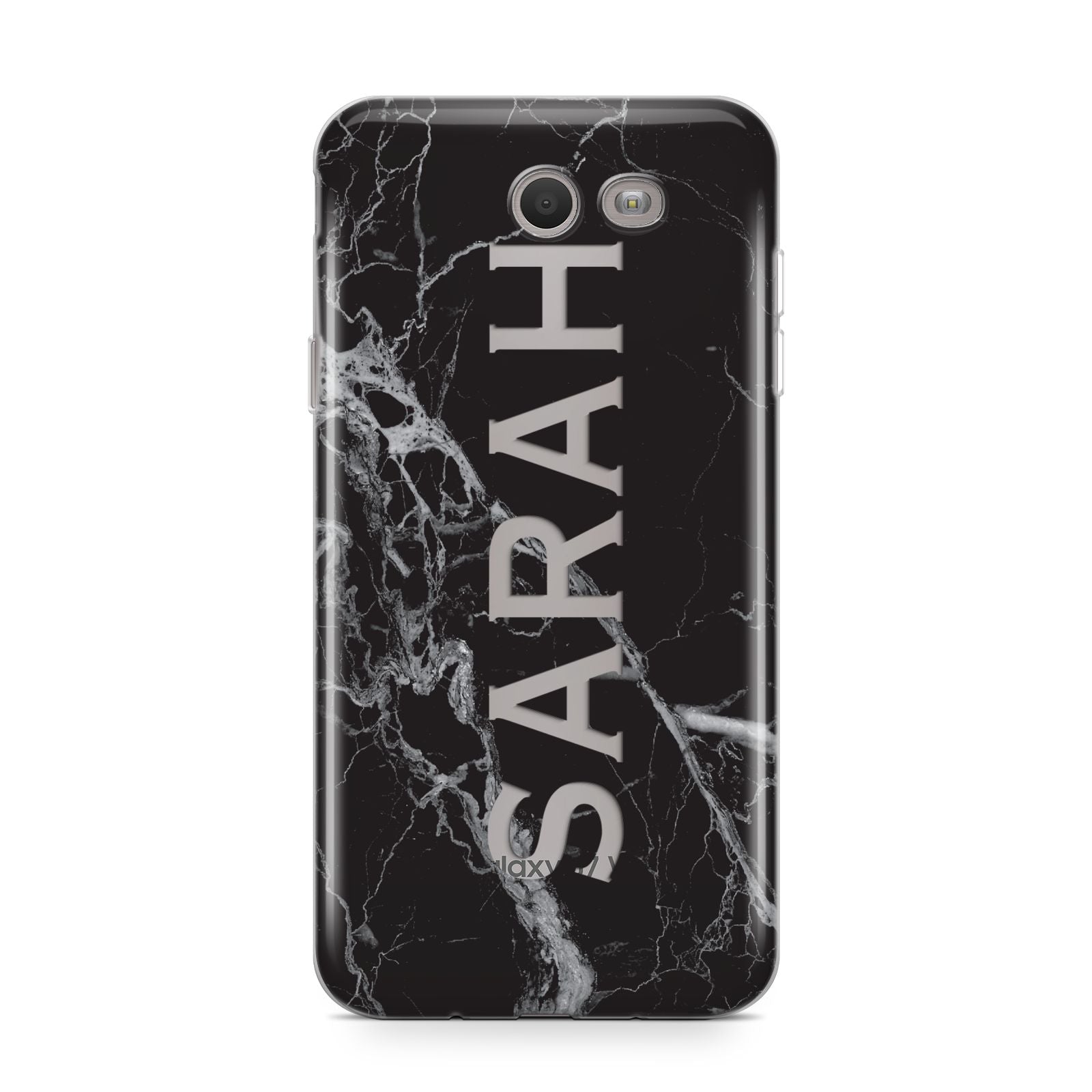 Personalised Clear Name Cutout Black Marble Custom Samsung Galaxy J7 2017 Case