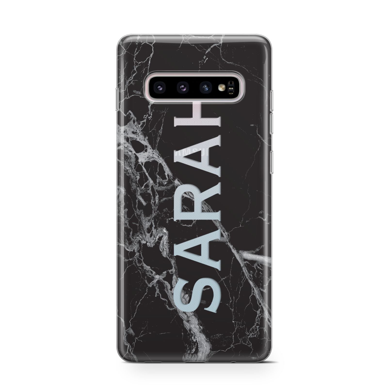 Personalised Clear Name Cutout Black Marble Custom Samsung Galaxy S10 Case