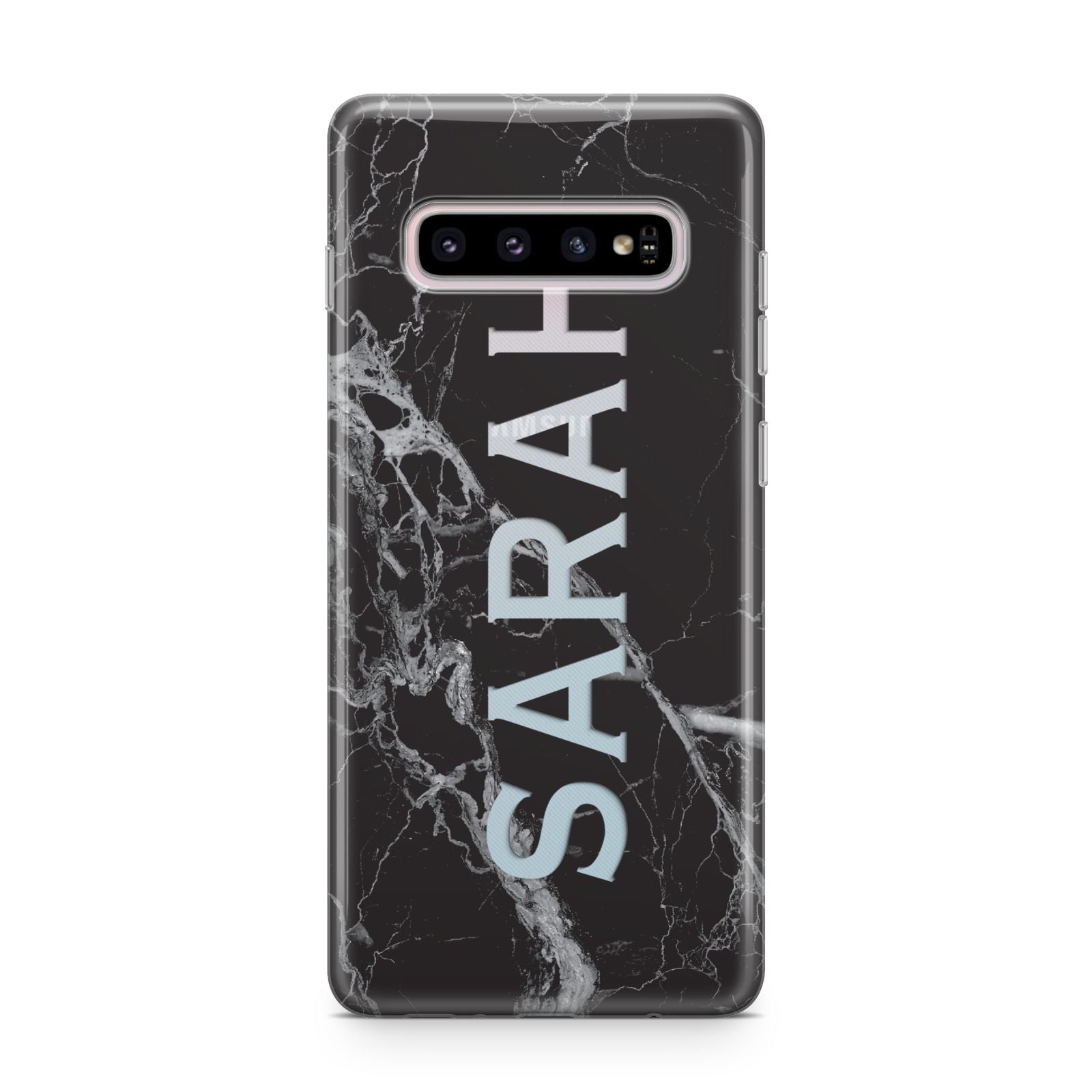 Personalised Clear Name Cutout Black Marble Custom Samsung Galaxy S10 Plus Case