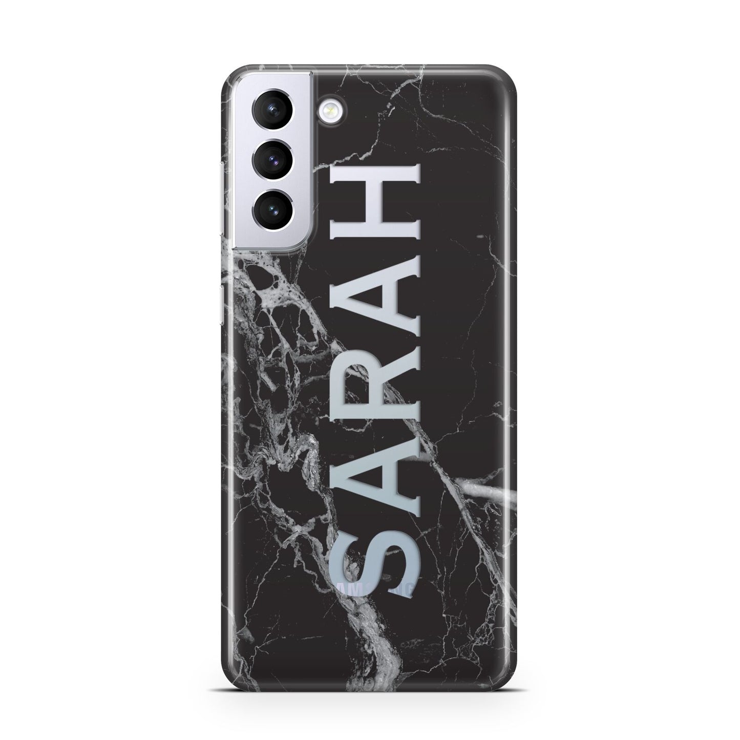 Personalised Clear Name Cutout Black Marble Custom Samsung S21 Plus Phone Case