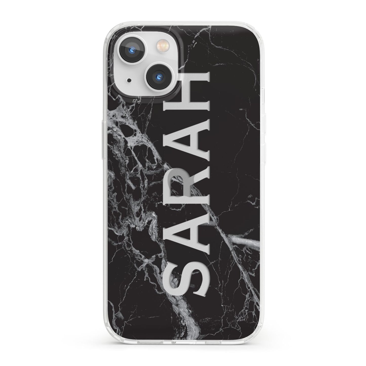 Personalised Clear Name Cutout Black Marble Custom iPhone 13 Clear Bumper Case