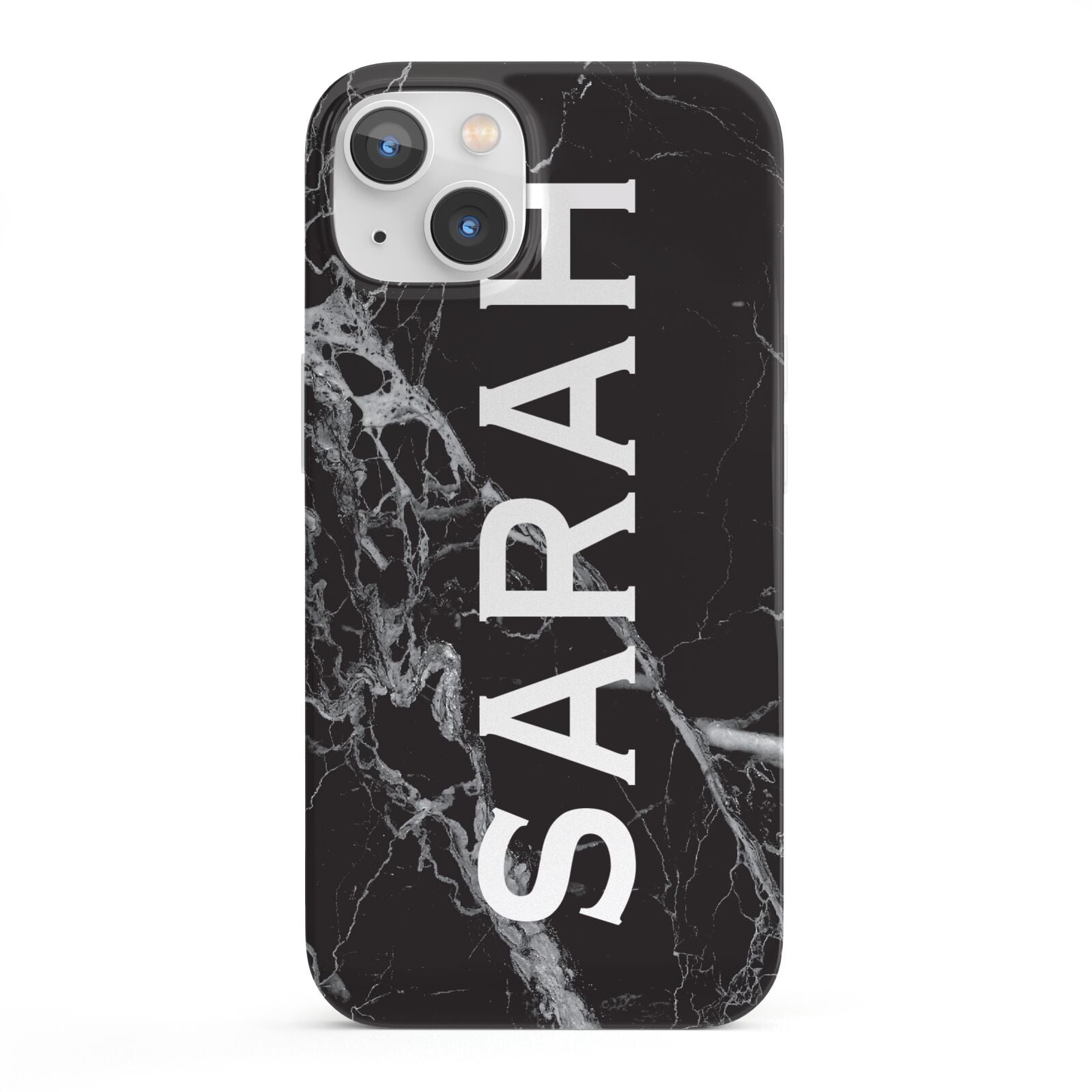 Personalised Clear Name Cutout Black Marble Custom iPhone 13 Full Wrap 3D Snap Case