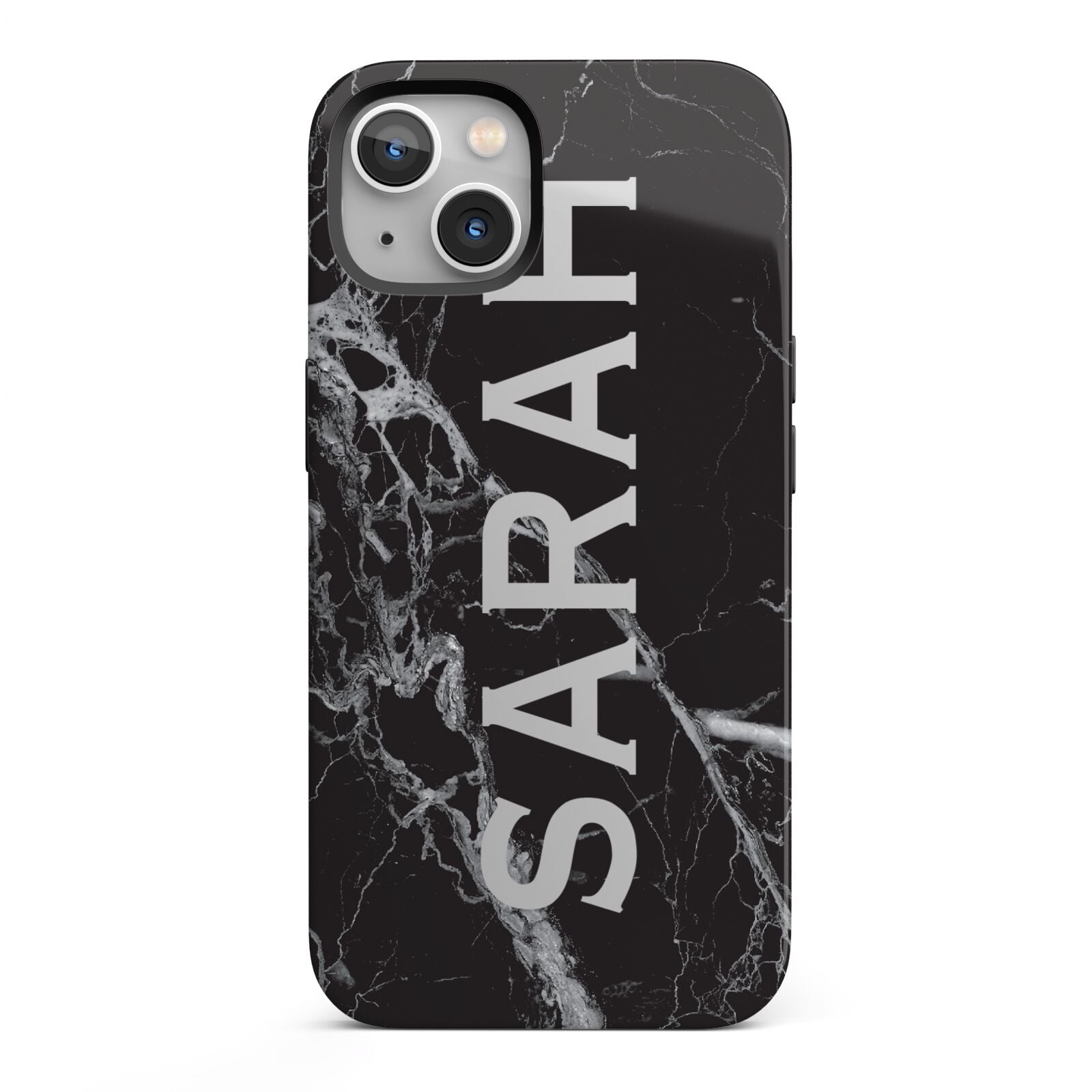 Personalised Clear Name Cutout Black Marble Custom iPhone 13 Full Wrap 3D Tough Case