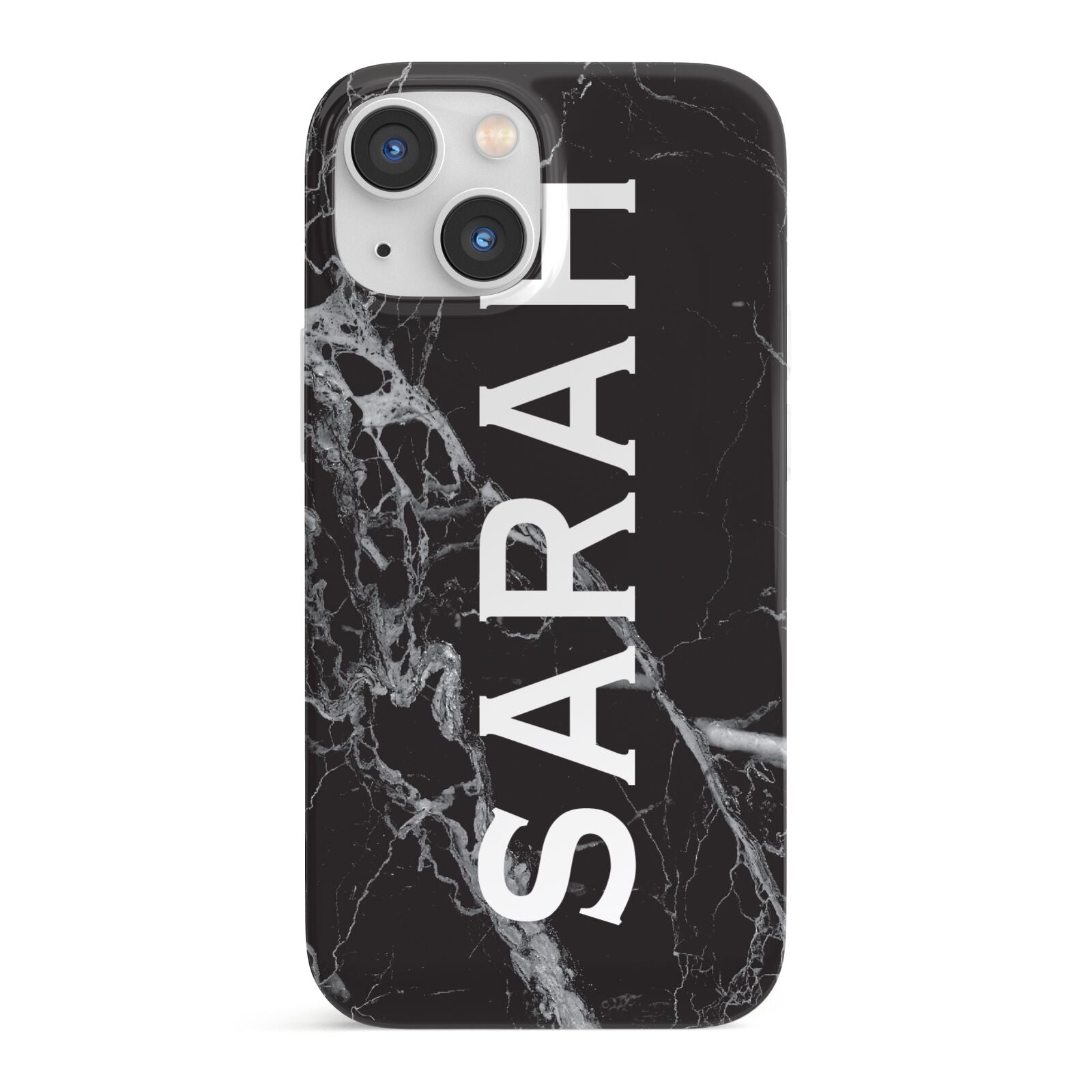 Personalised Clear Name Cutout Black Marble Custom iPhone 13 Mini Full Wrap 3D Snap Case