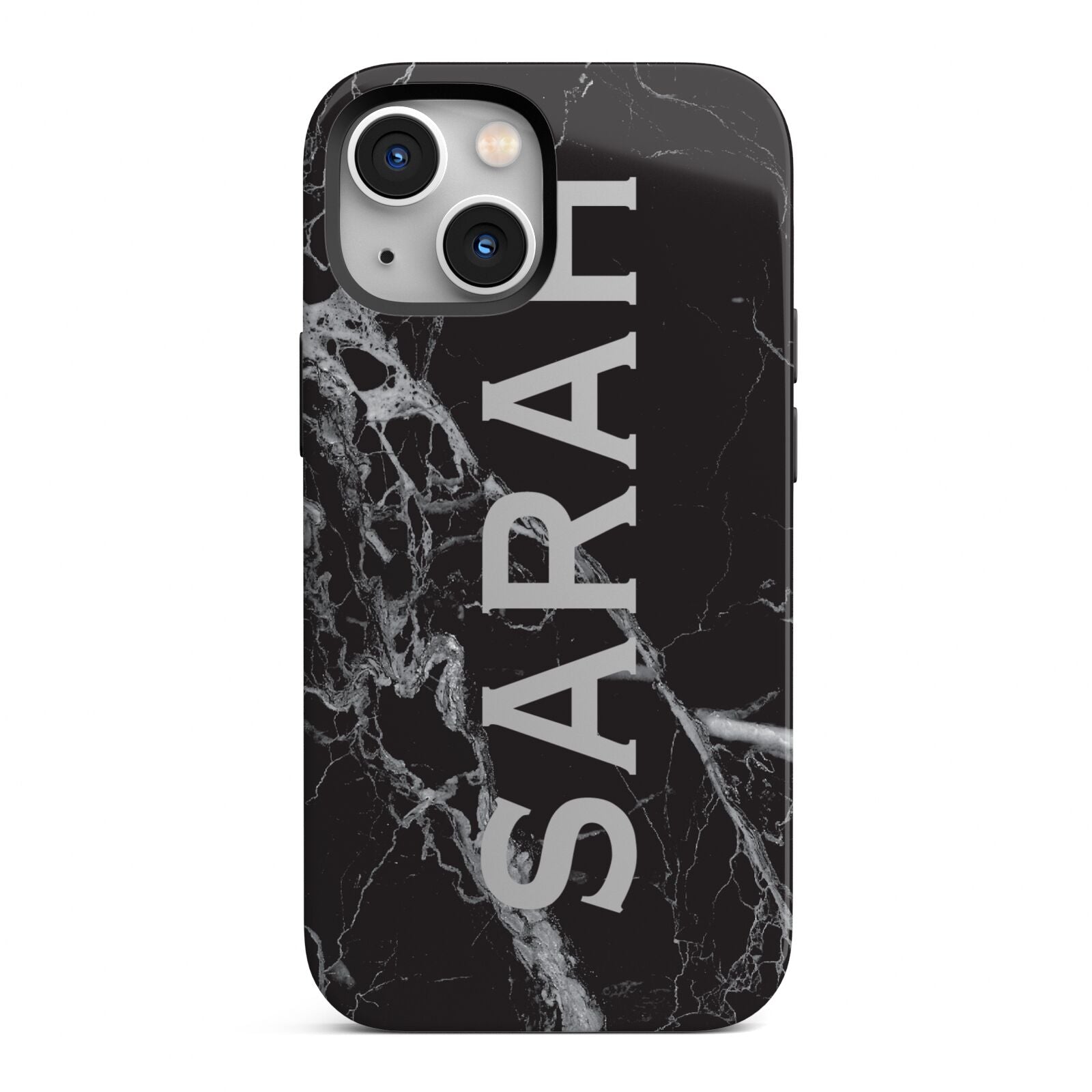 Personalised Clear Name Cutout Black Marble Custom iPhone 13 Mini Full Wrap 3D Tough Case