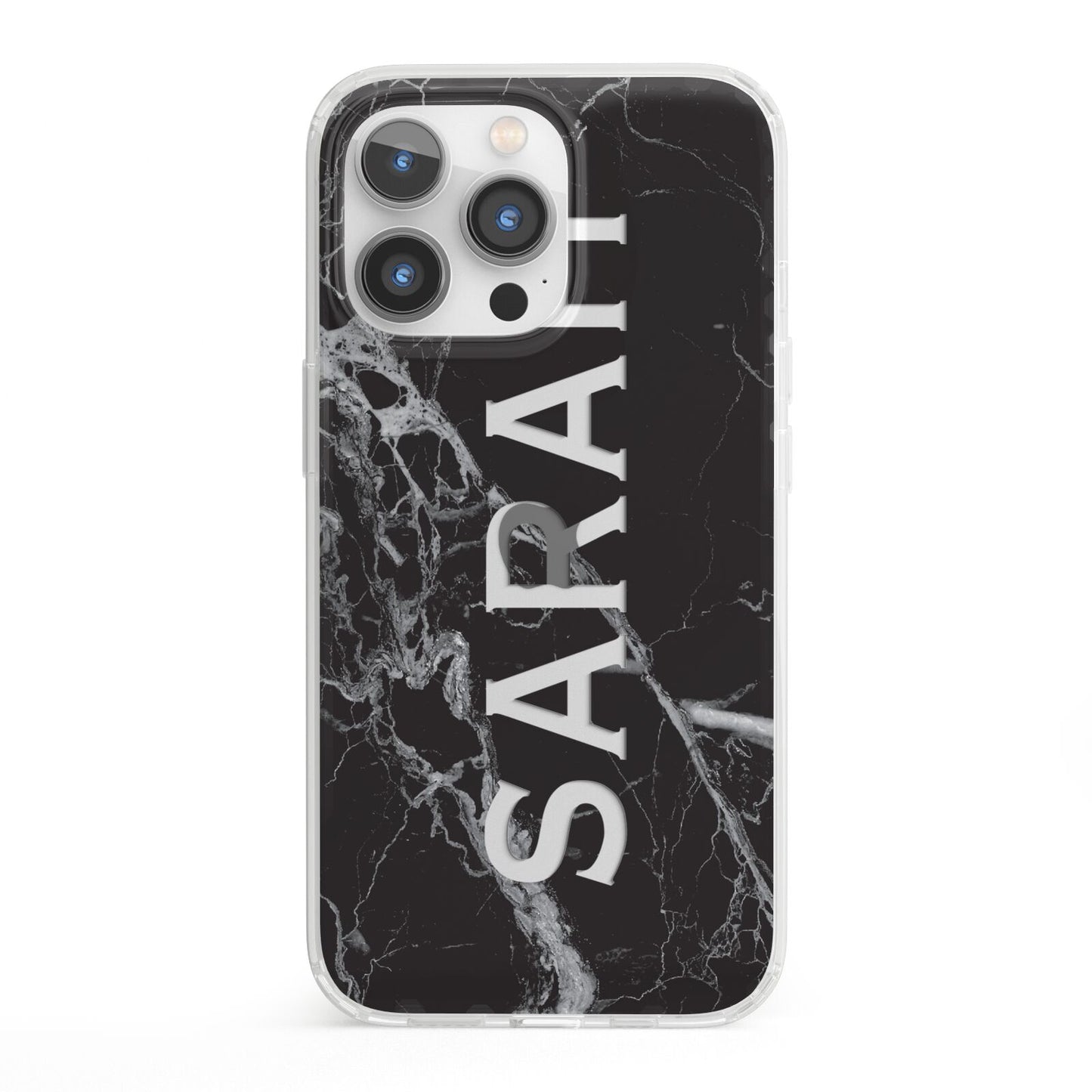 Personalised Clear Name Cutout Black Marble Custom iPhone 13 Pro Clear Bumper Case