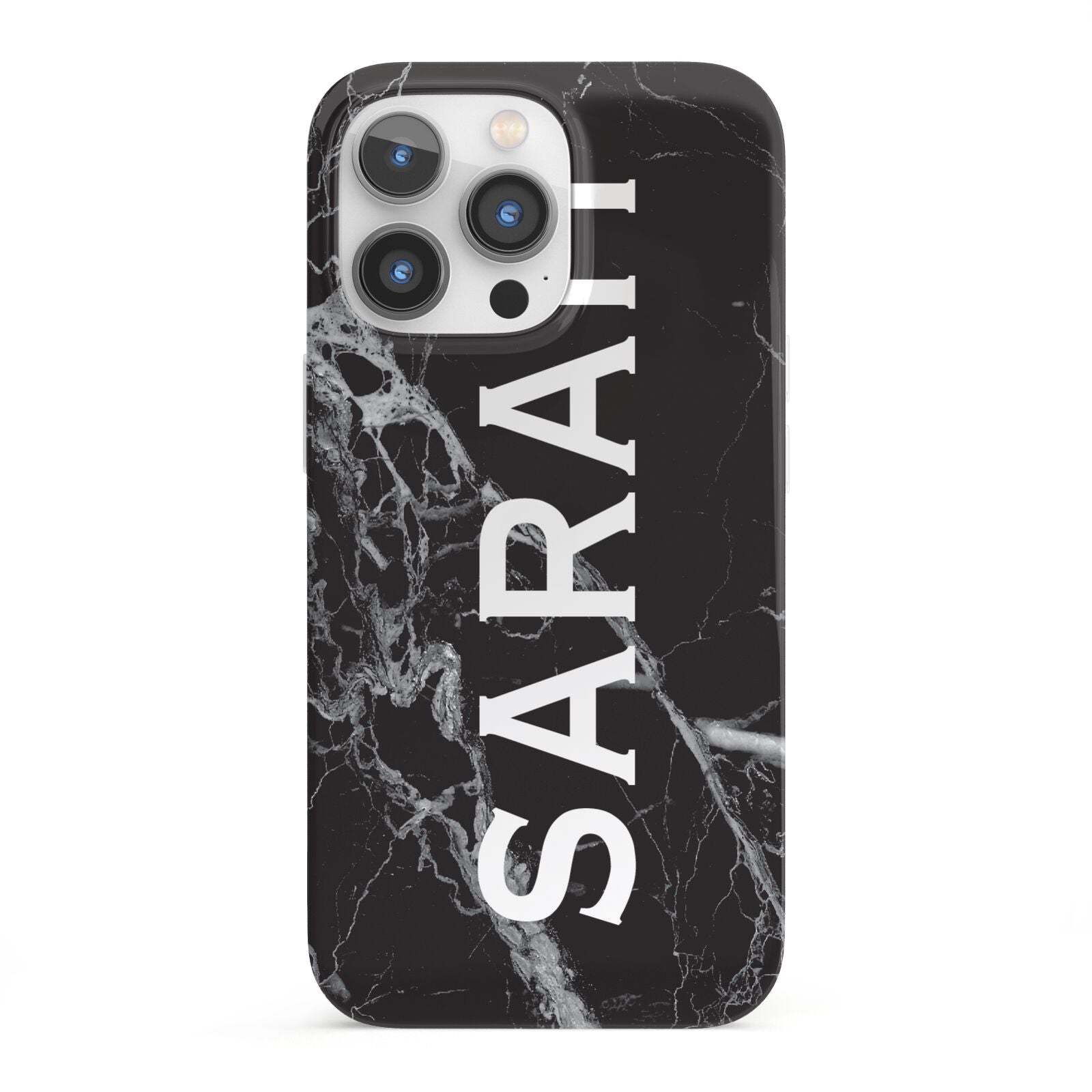 Personalised Clear Name Cutout Black Marble Custom iPhone 13 Pro Full Wrap 3D Snap Case