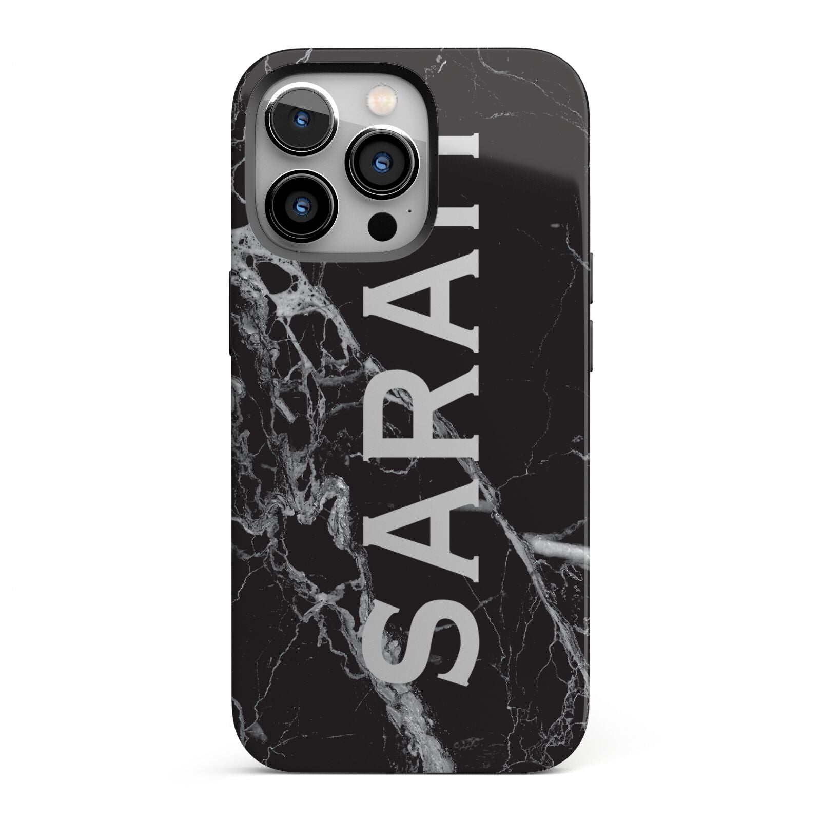 Personalised Clear Name Cutout Black Marble Custom iPhone 13 Pro Full Wrap 3D Tough Case