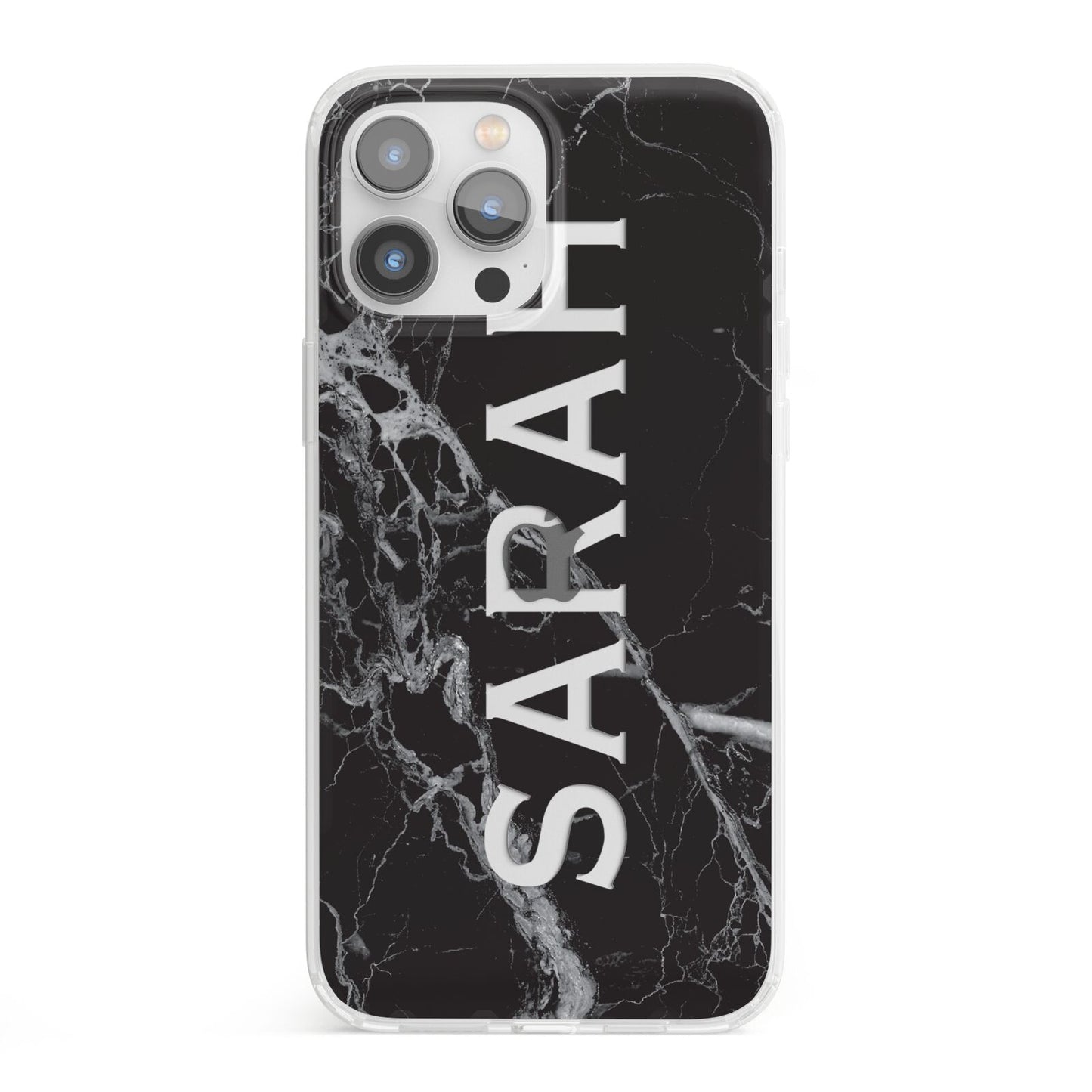 Personalised Clear Name Cutout Black Marble Custom iPhone 13 Pro Max Clear Bumper Case