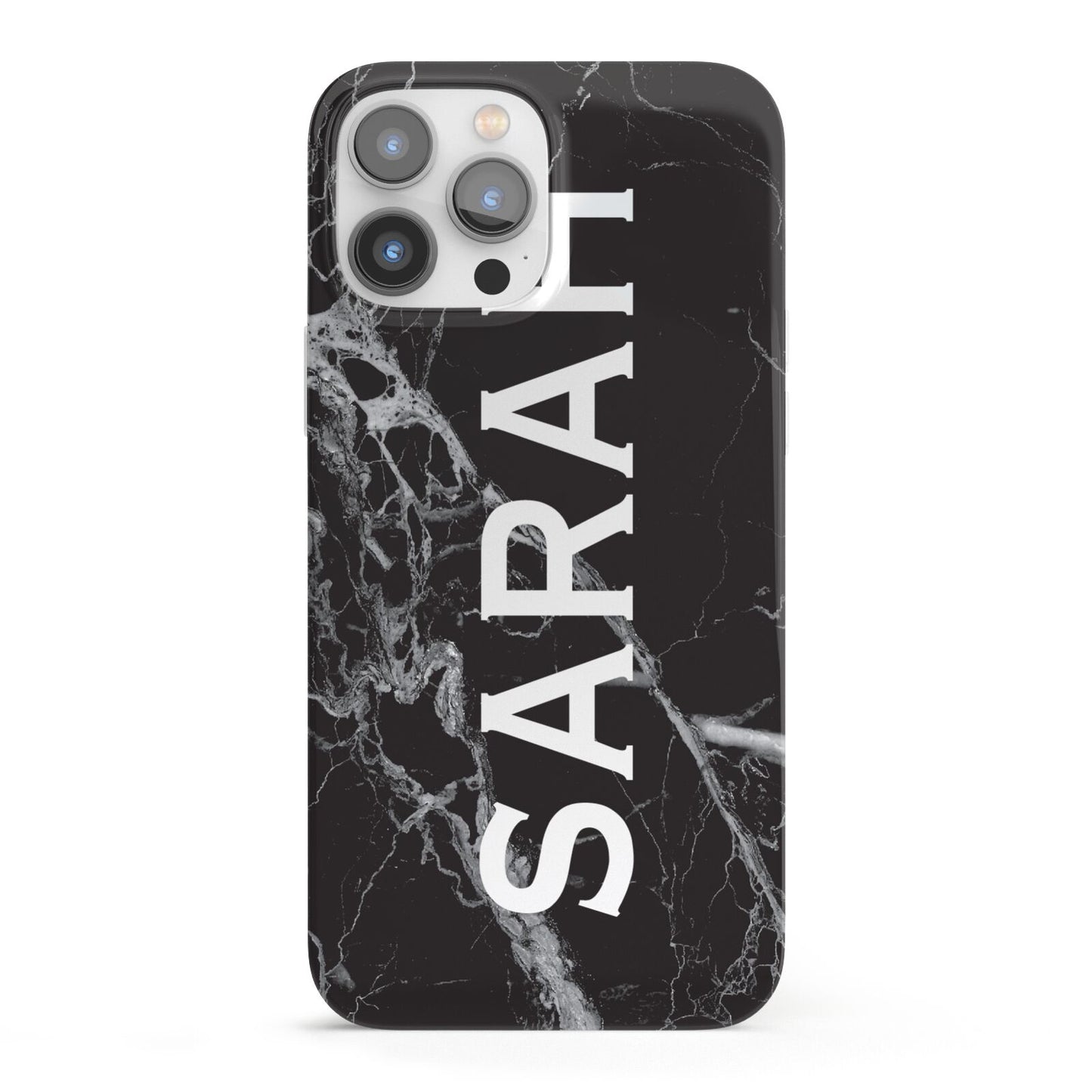 Personalised Clear Name Cutout Black Marble Custom iPhone 13 Pro Max Full Wrap 3D Snap Case