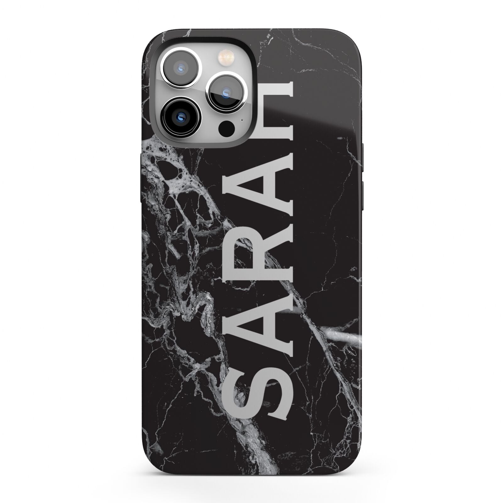 Personalised Clear Name Cutout Black Marble Custom iPhone 13 Pro Max Full Wrap 3D Tough Case