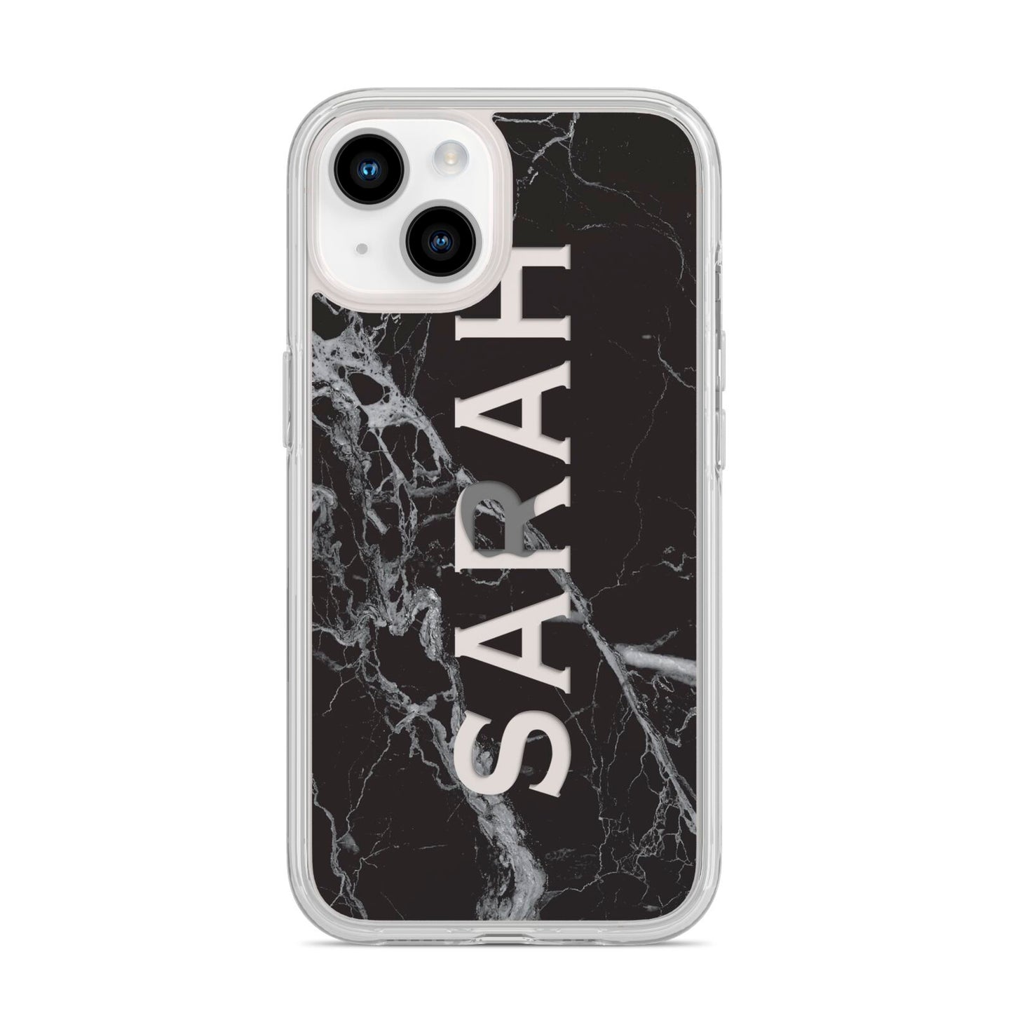 Personalised Clear Name Cutout Black Marble Custom iPhone 14 Clear Tough Case Starlight