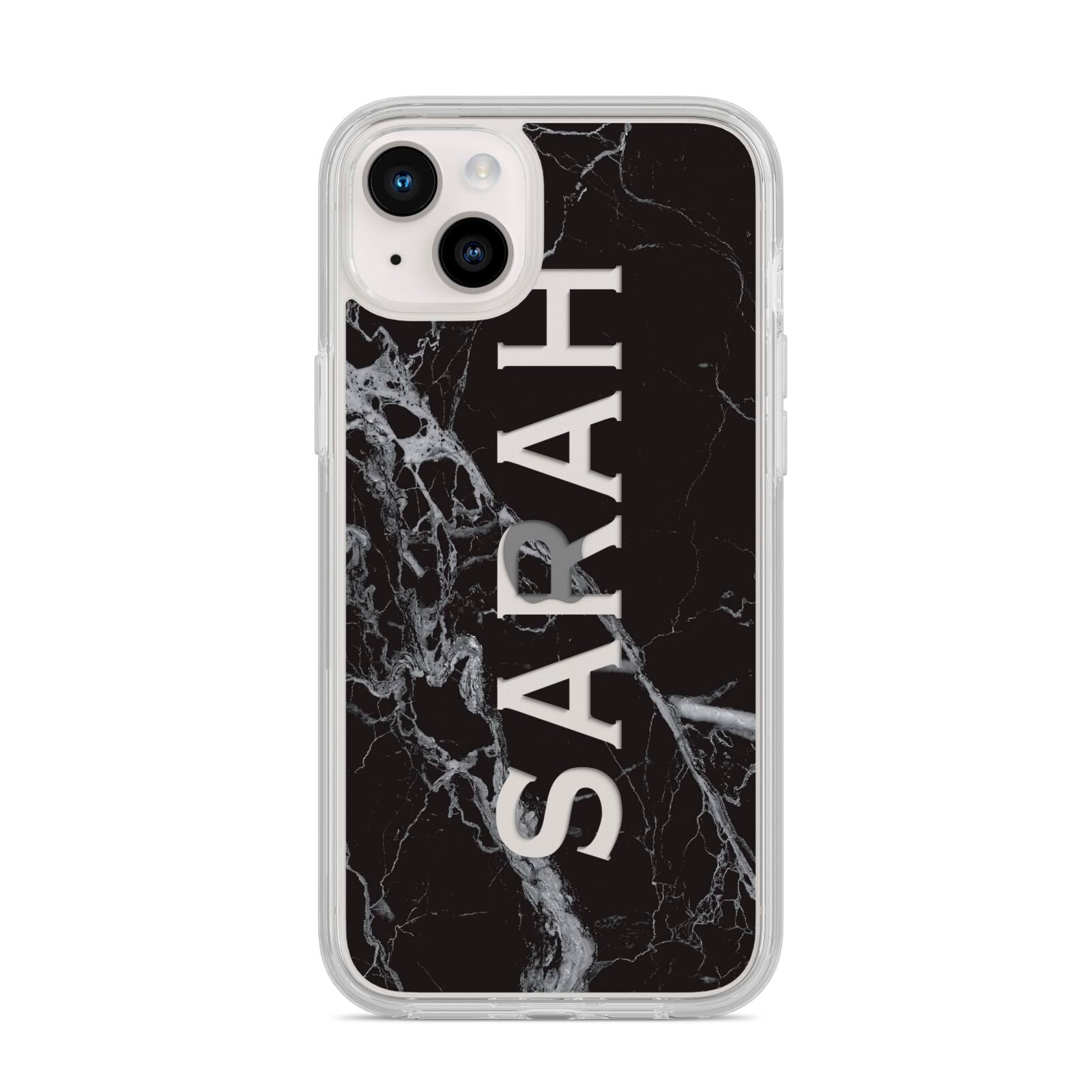 Personalised Clear Name Cutout Black Marble Custom iPhone 14 Plus Clear Tough Case Starlight