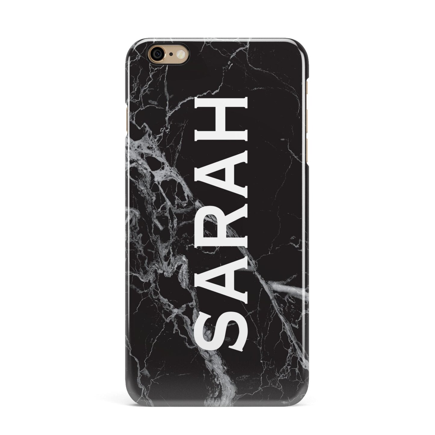 Personalised Clear Name Cutout Black Marble Custom iPhone 6 Plus 3D Snap Case on Gold Phone