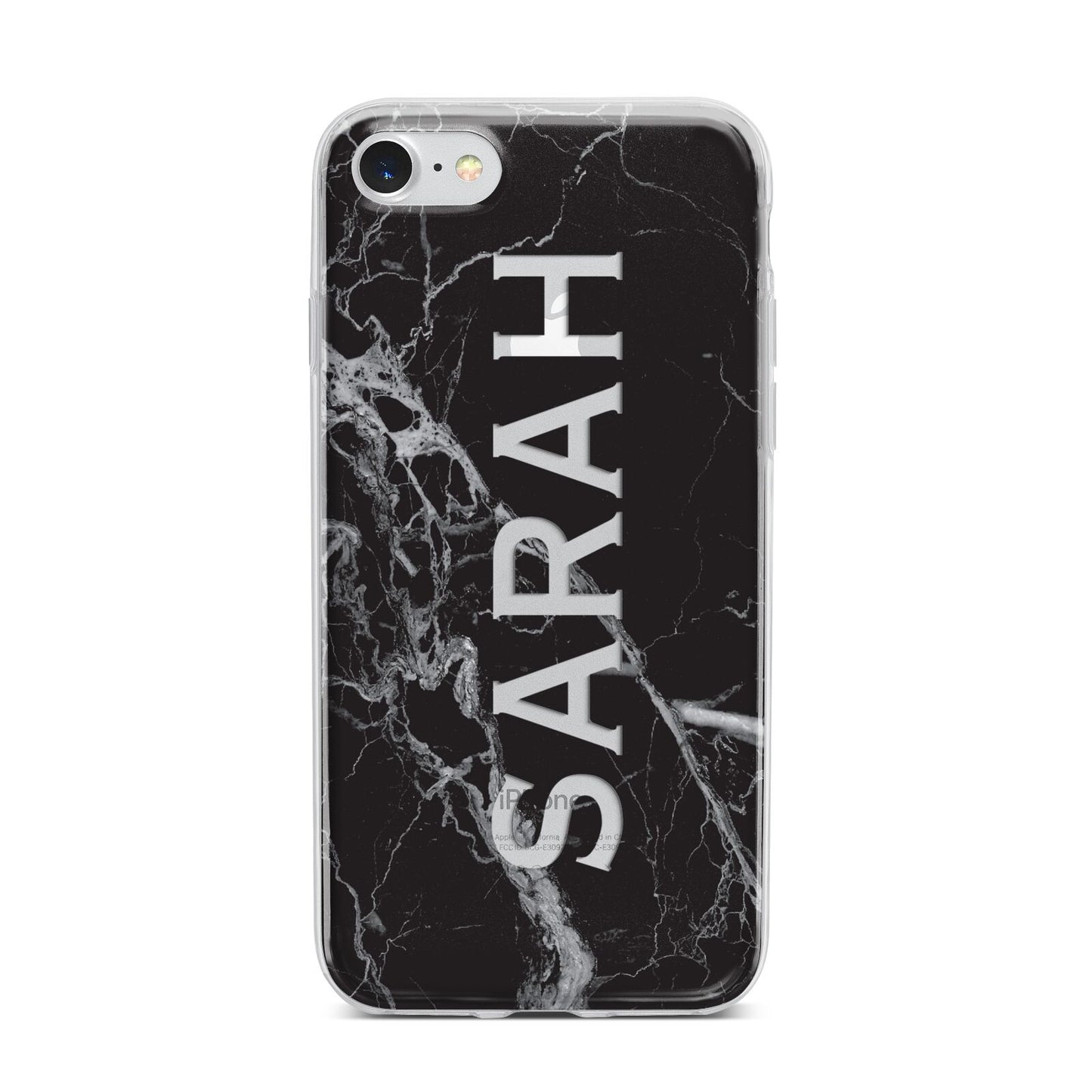 Personalised Clear Name Cutout Black Marble Custom iPhone 7 Bumper Case on Silver iPhone