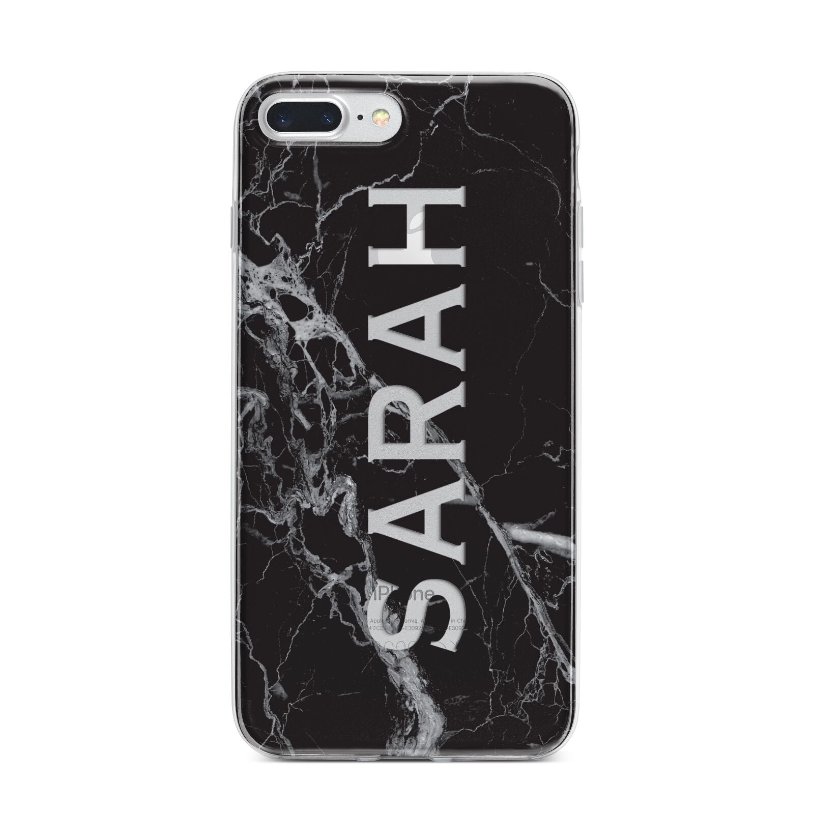 Personalised Clear Name Cutout Black Marble Custom iPhone 7 Plus Bumper Case on Silver iPhone