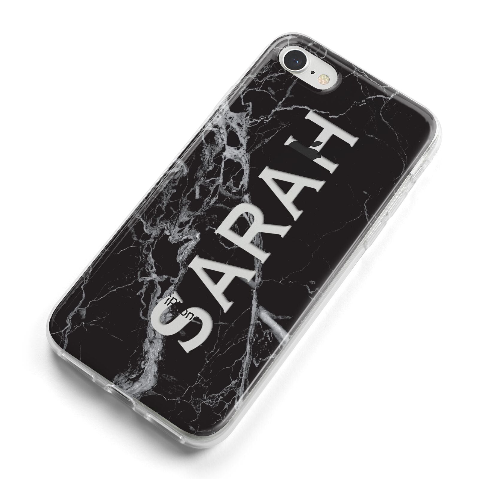 Personalised Clear Name Cutout Black Marble Custom iPhone 8 Bumper Case on Silver iPhone Alternative Image