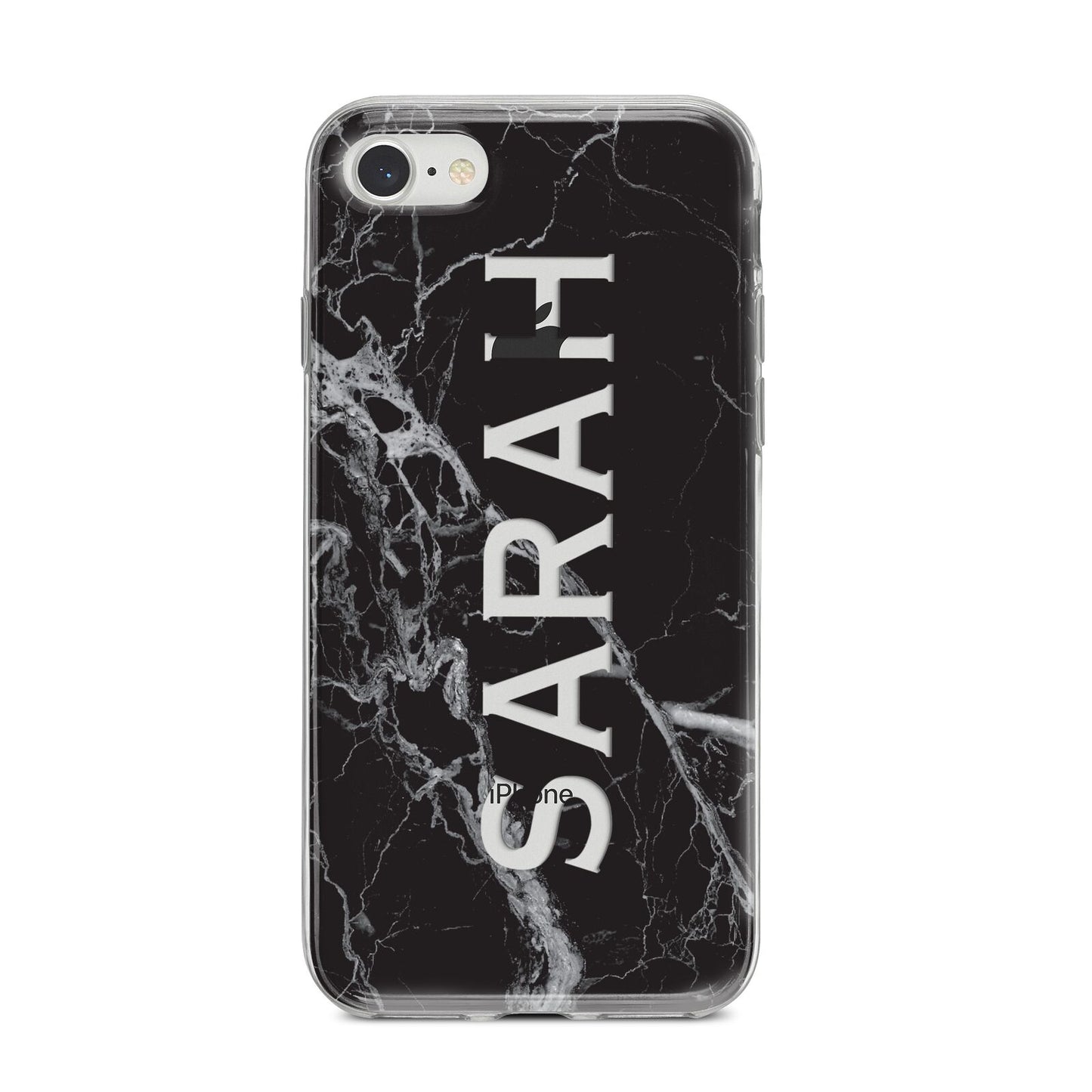 Personalised Clear Name Cutout Black Marble Custom iPhone 8 Bumper Case on Silver iPhone