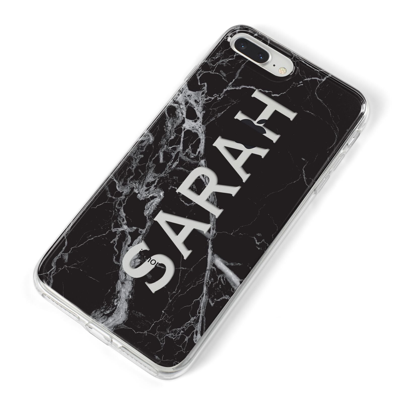 Personalised Clear Name Cutout Black Marble Custom iPhone 8 Plus Bumper Case on Silver iPhone Alternative Image