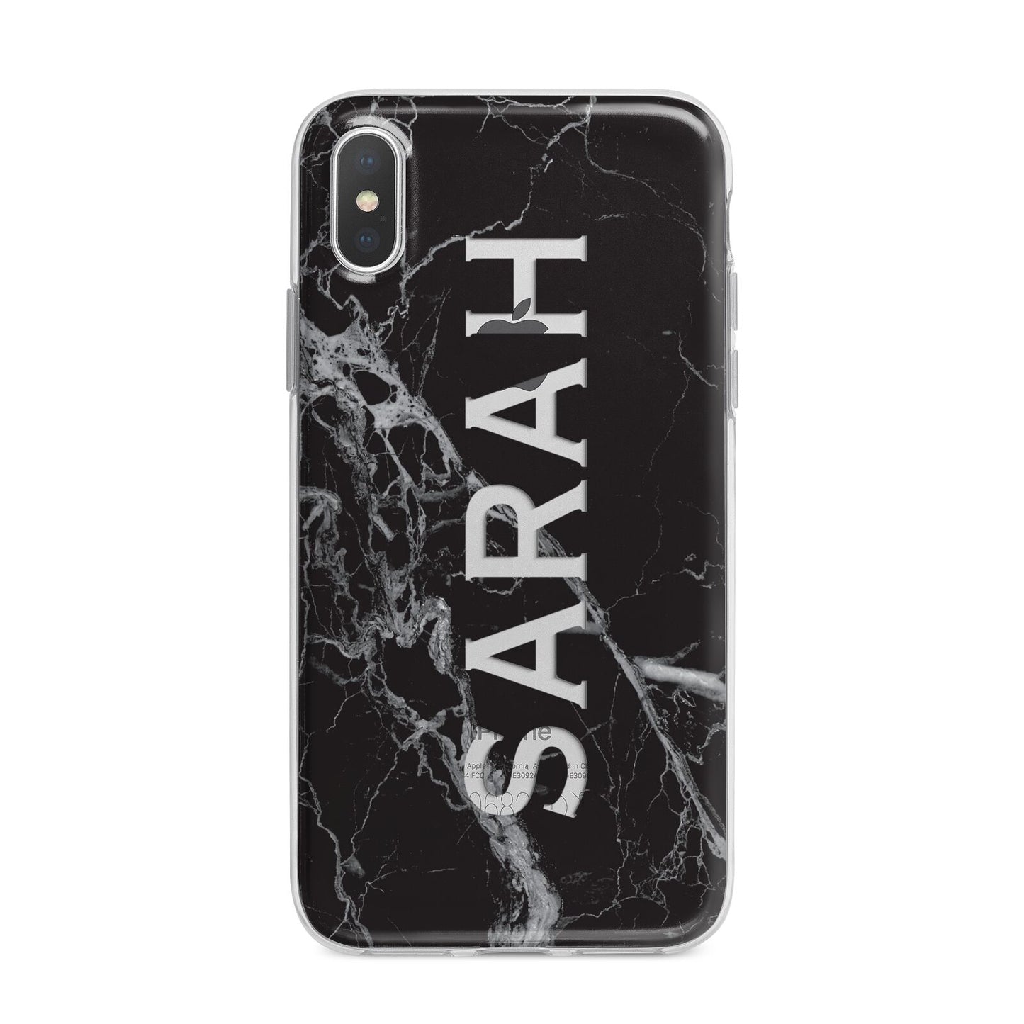 Personalised Clear Name Cutout Black Marble Custom iPhone X Bumper Case on Silver iPhone Alternative Image 1