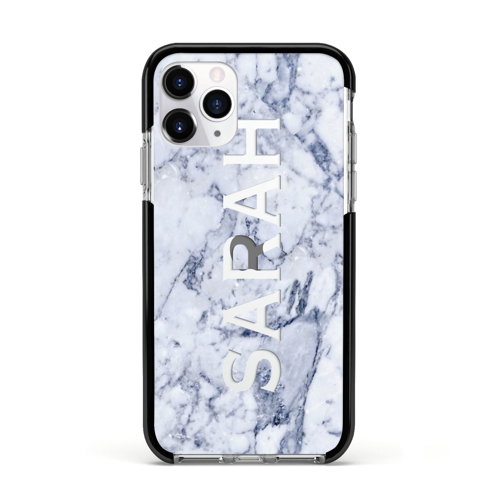 Personalised Clear Name Cutout Blue Marble Custom Apple iPhone 11 Pro in Silver with Black Impact Case