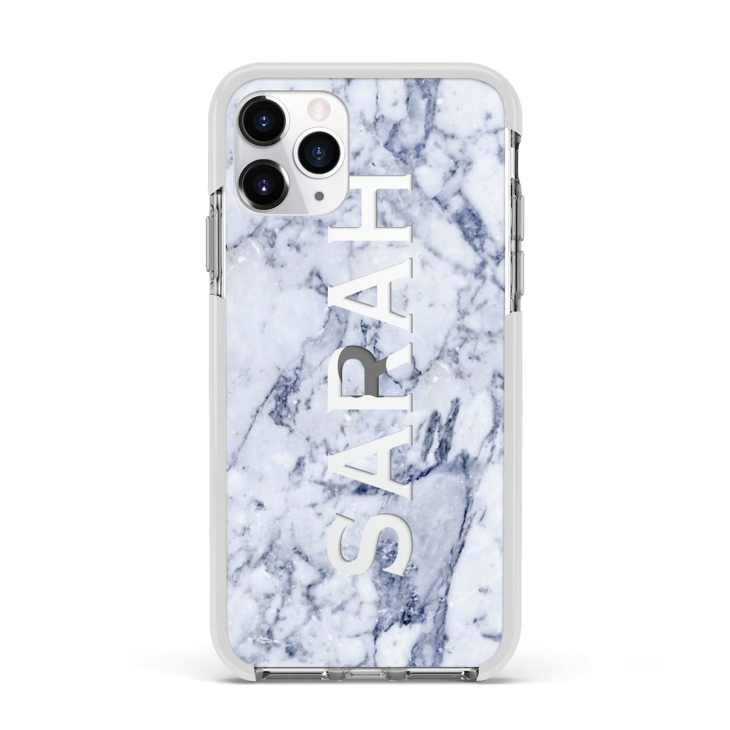 Personalised Clear Name Cutout Blue Marble Custom Apple iPhone 11 Pro in Silver with White Impact Case