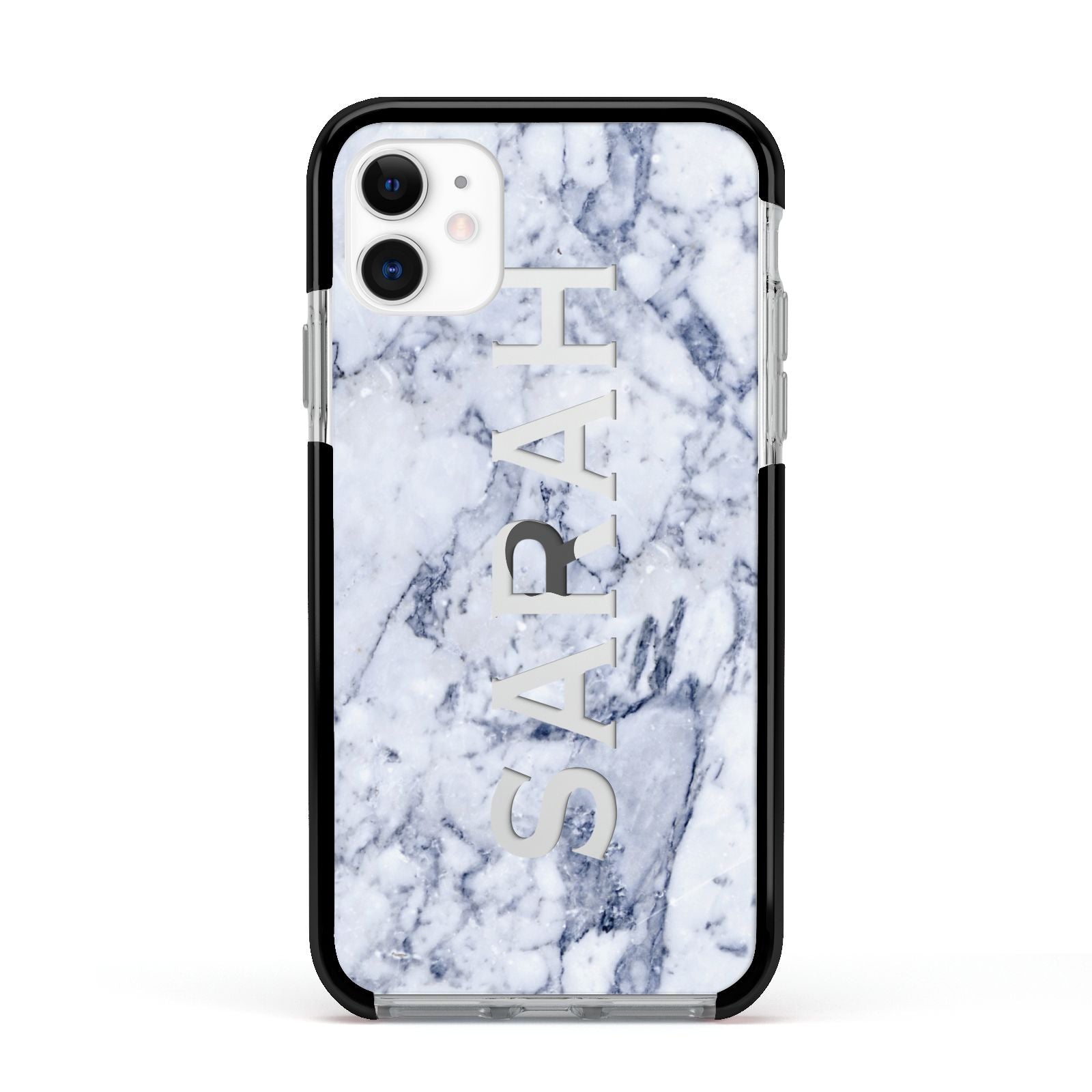 Personalised Clear Name Cutout Blue Marble Custom Apple iPhone 11 in White with Black Impact Case