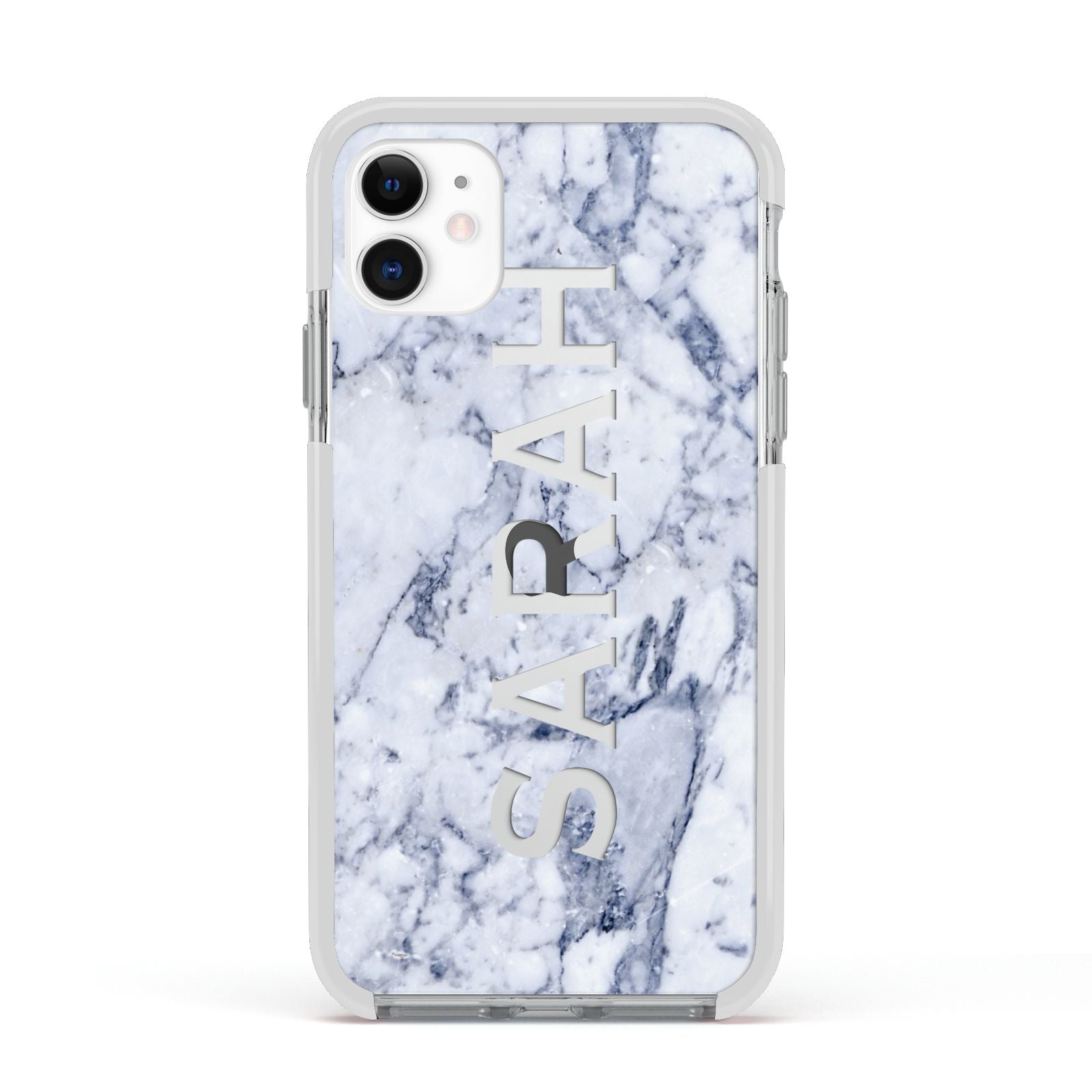 Personalised Clear Name Cutout Blue Marble Custom Apple iPhone 11 in White with White Impact Case