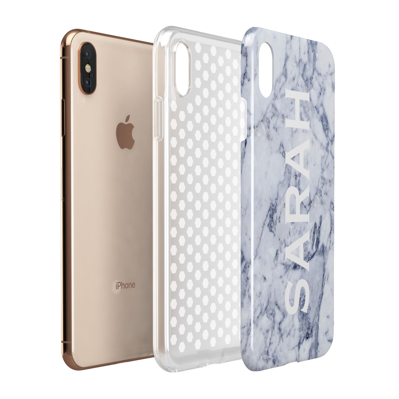 Personalised Clear Name Cutout Blue Marble Custom Apple iPhone Xs Max 3D Tough Case Expanded View