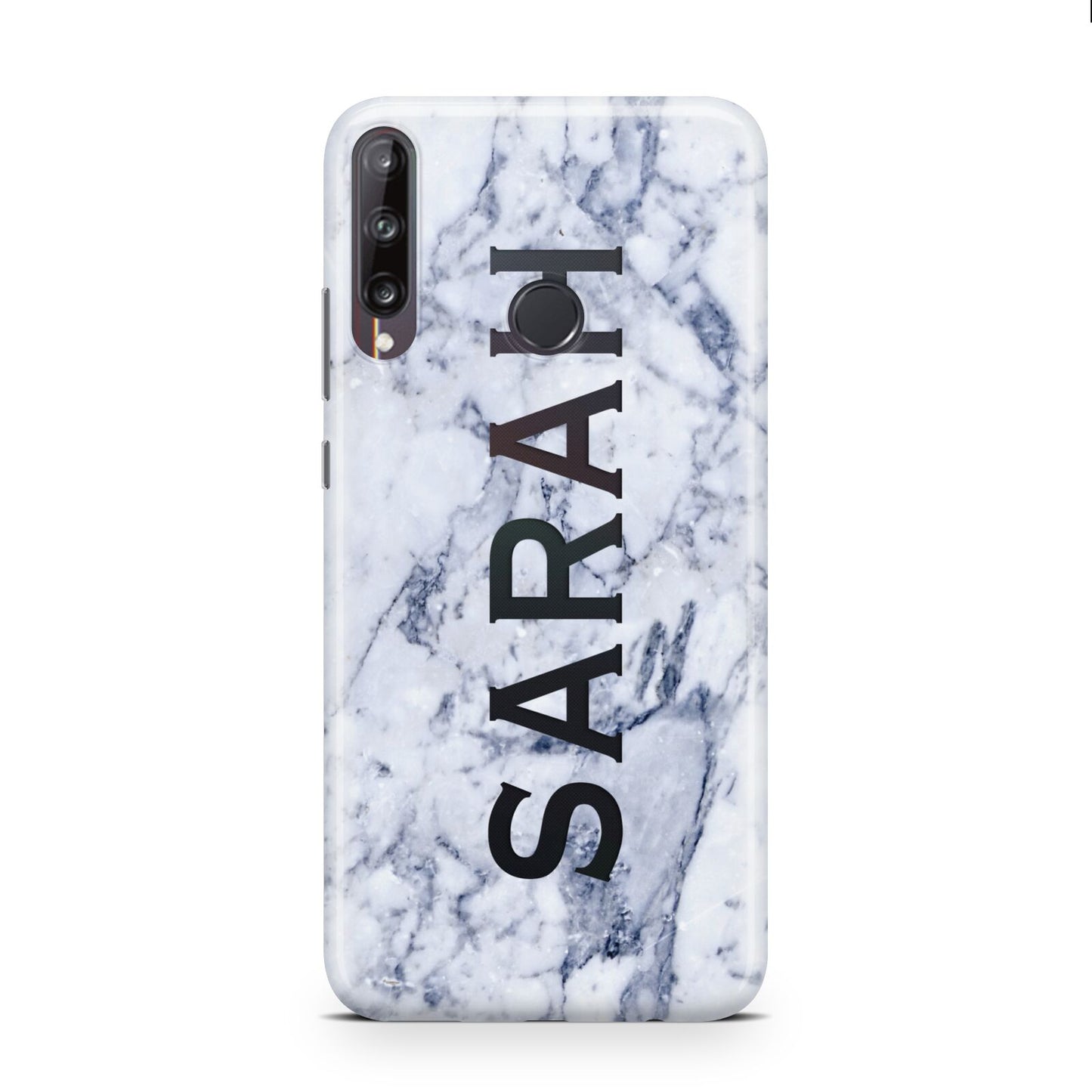 Personalised Clear Name Cutout Blue Marble Custom Huawei P40 Lite E Phone Case