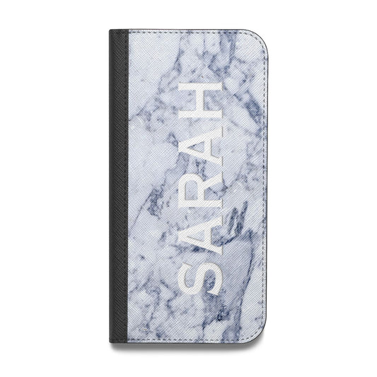 Personalised Clear Name Cutout Blue Marble Custom Vegan Leather Flip iPhone Case