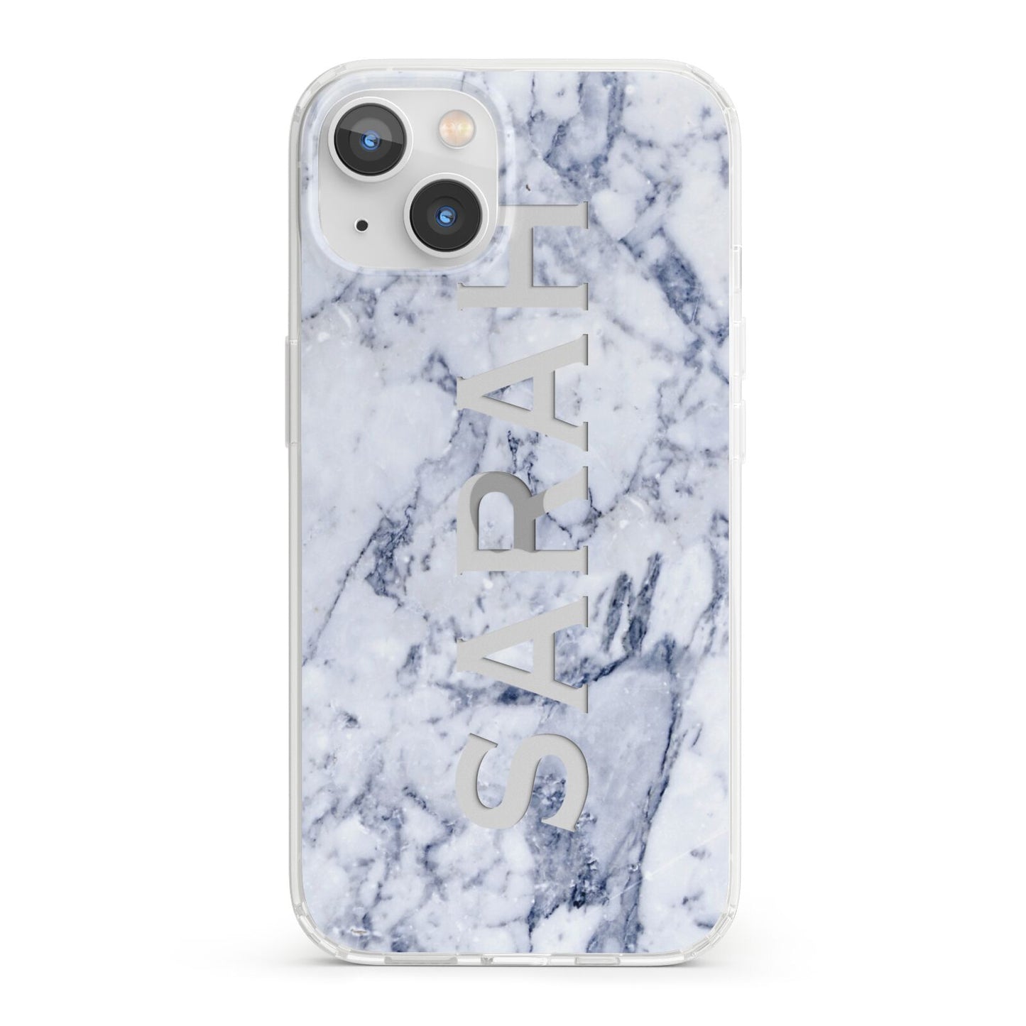 Personalised Clear Name Cutout Blue Marble Custom iPhone 13 Clear Bumper Case